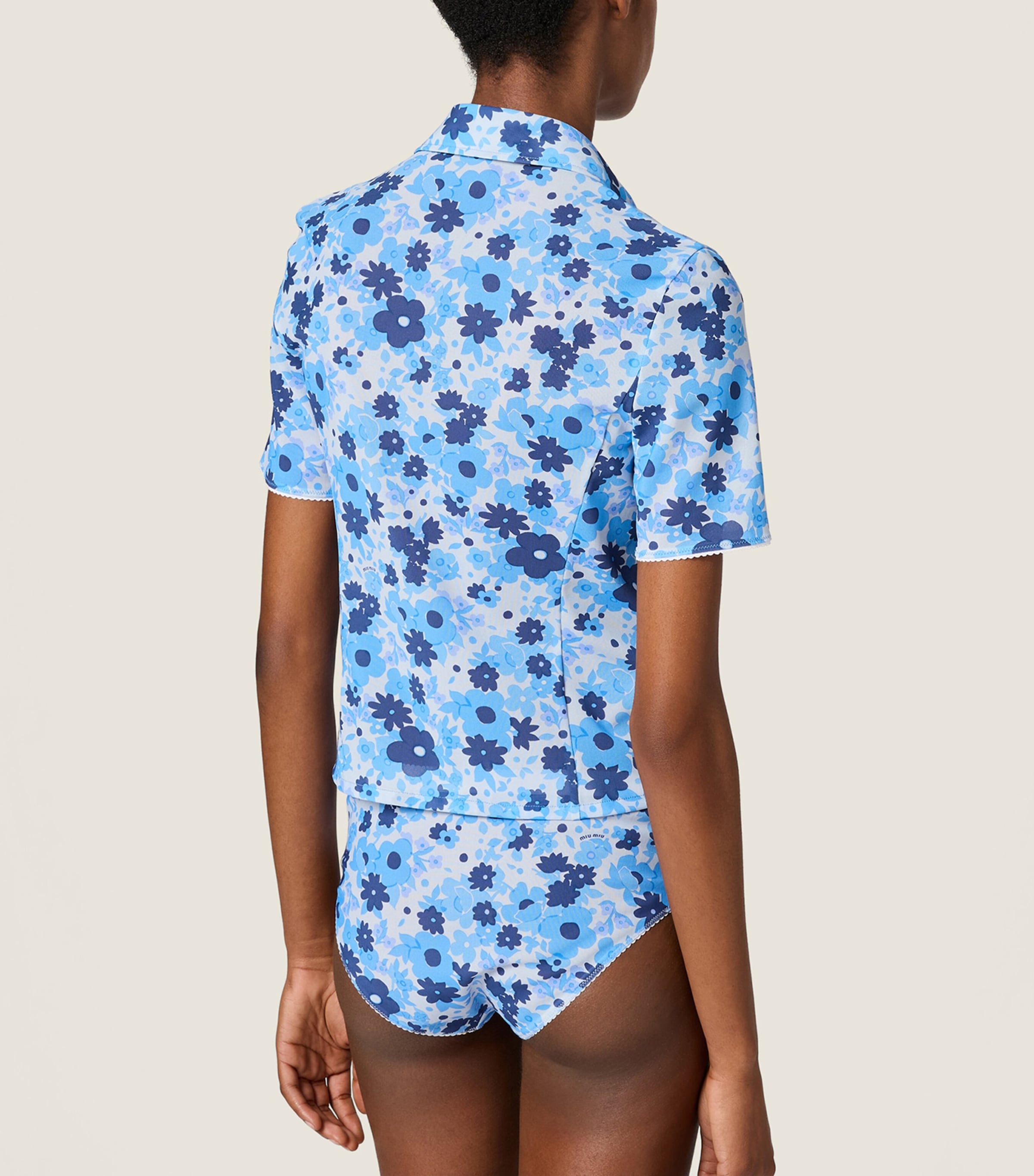 Miu Miu Womens Zip-Up Floral Print Shirt Light Blue Image 3