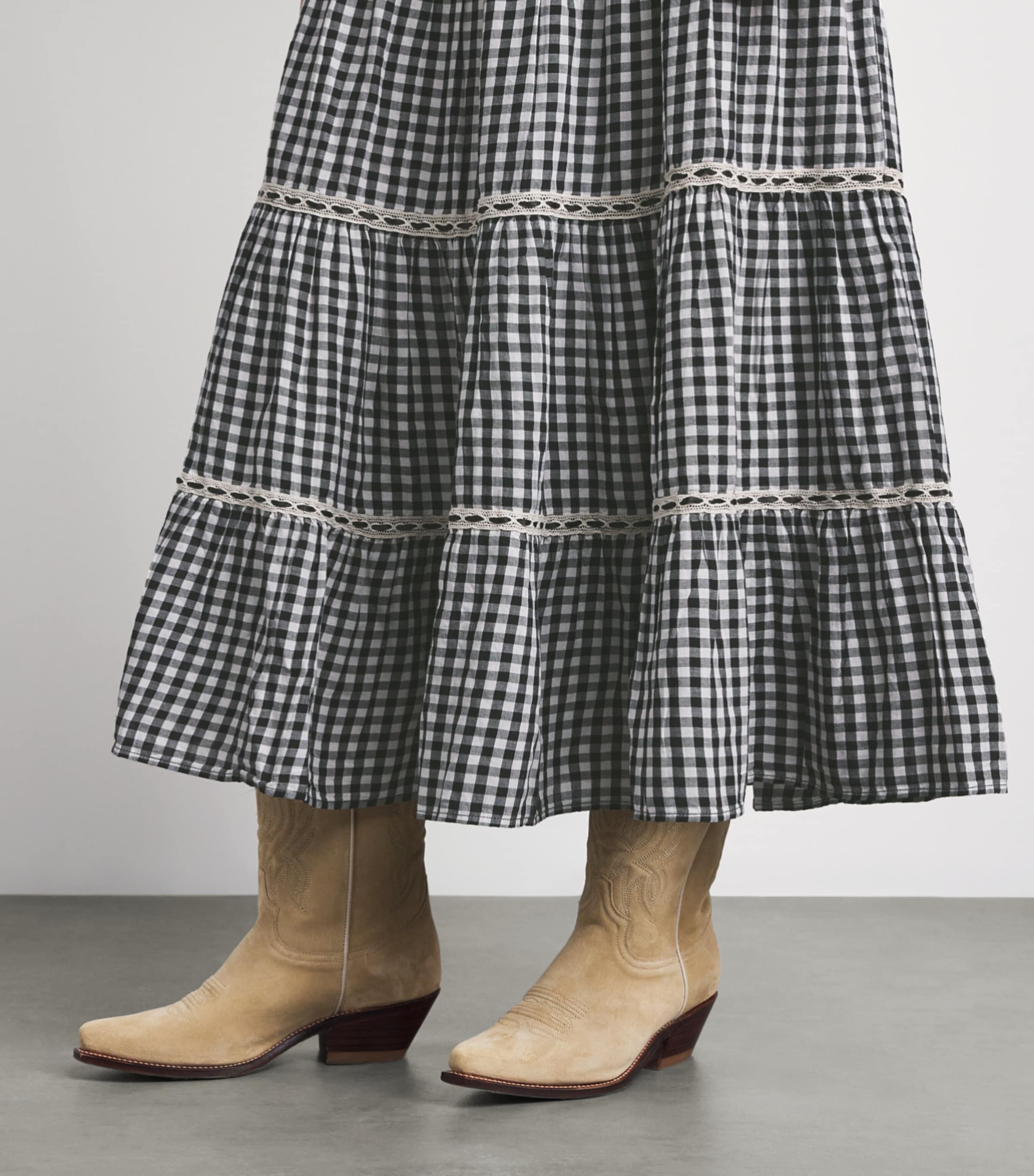 Rixo Womens Cotton Check Chandra Midi Dress Beth Check Black Image 5
