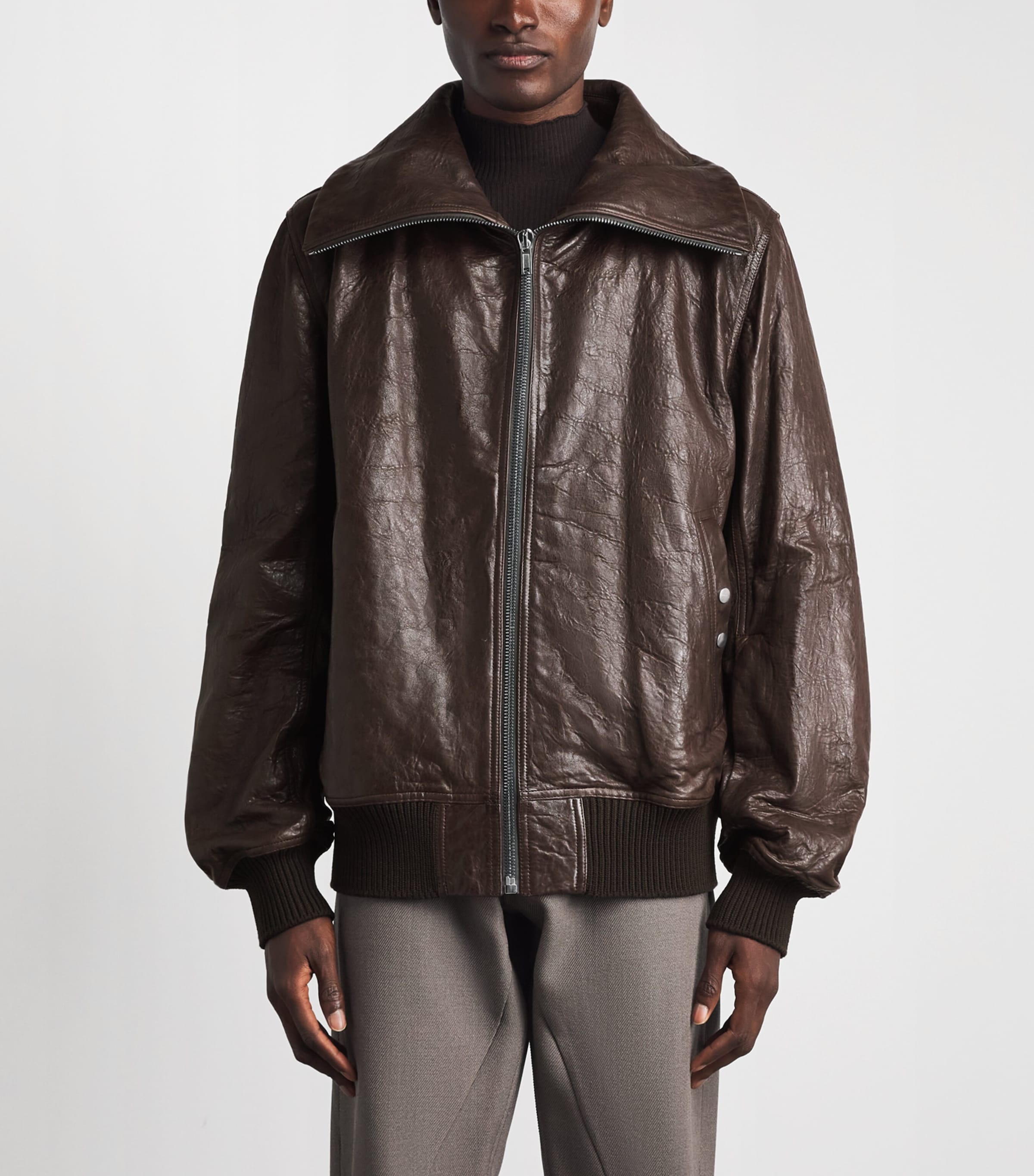 Rick Owens Mens Dracuflight Leather Jacket Grease Image 4