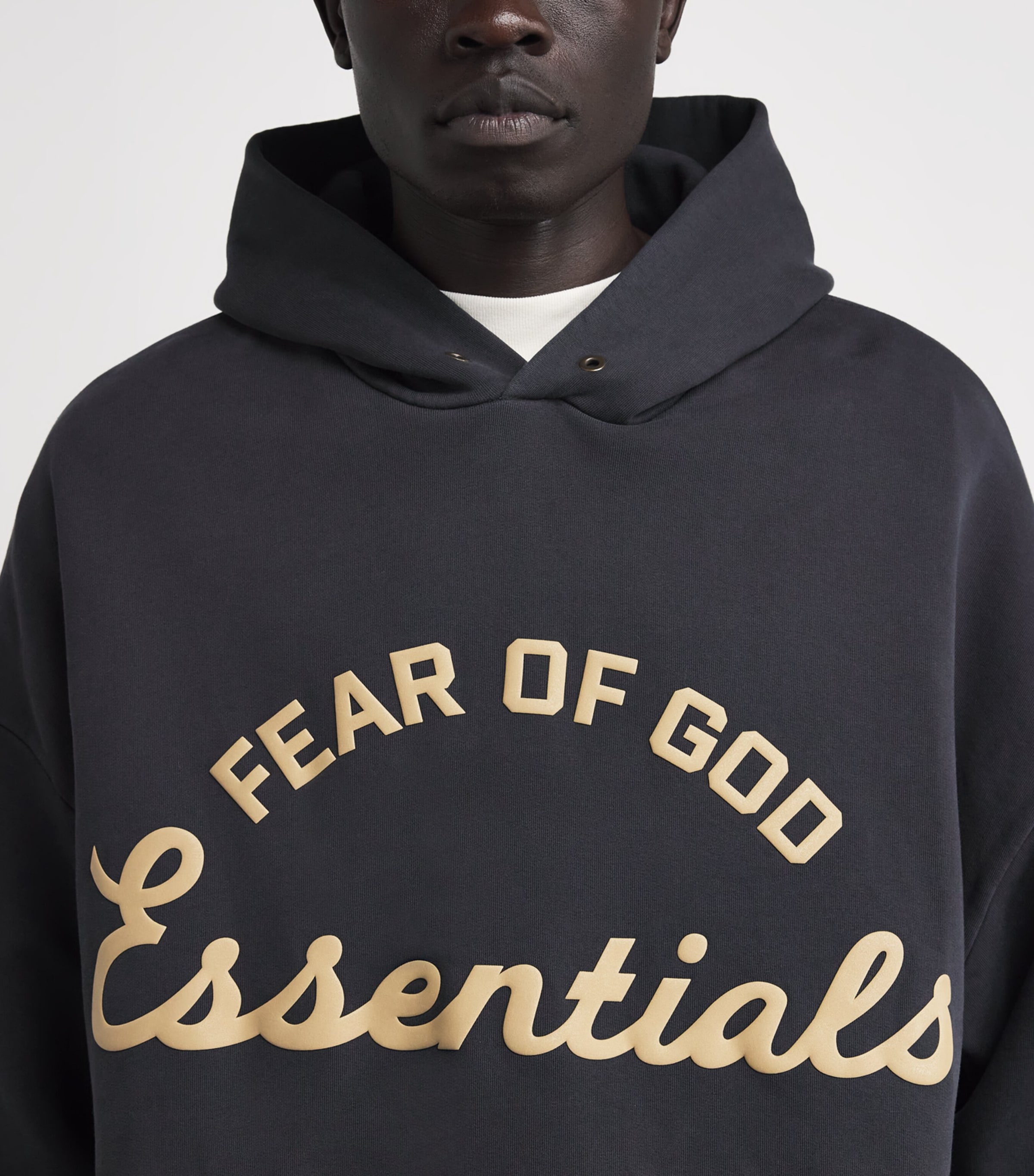 FEAR OF GOD ESSENTIALS Mens Cotton Fleece Training 90s Hoodie Faded Black Image 3