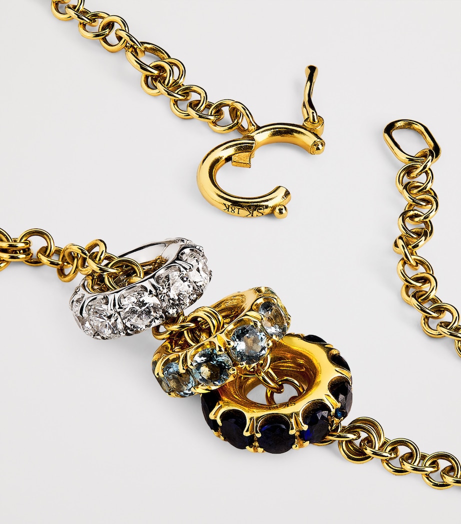 Yellow Gold, Diamond, Sapphire and Aquamarine Chain Necklace MIXED GOLD Image 4