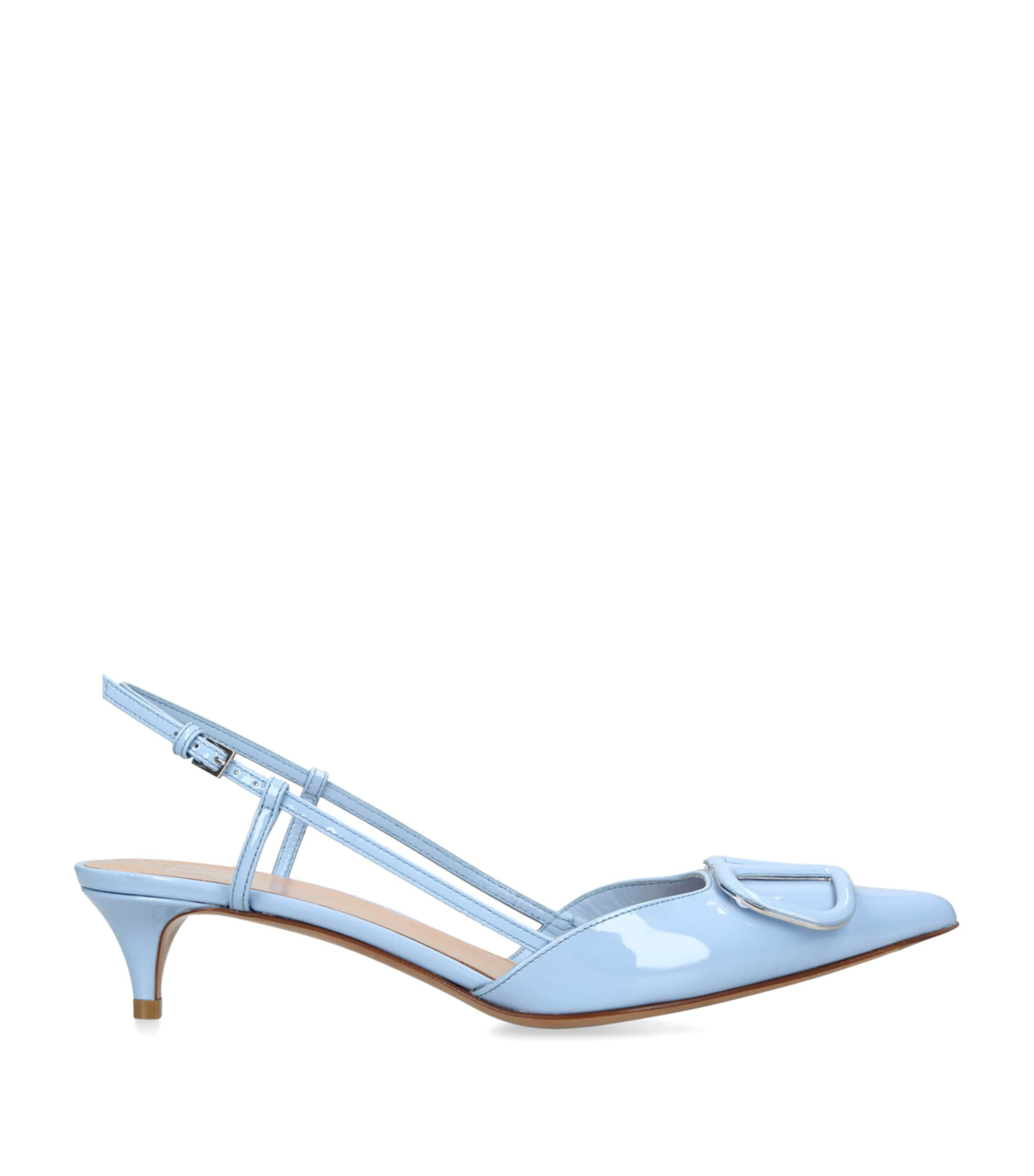 Valentino Garavani Patent Leather Vlogo Slingback Heels 40 In Blue