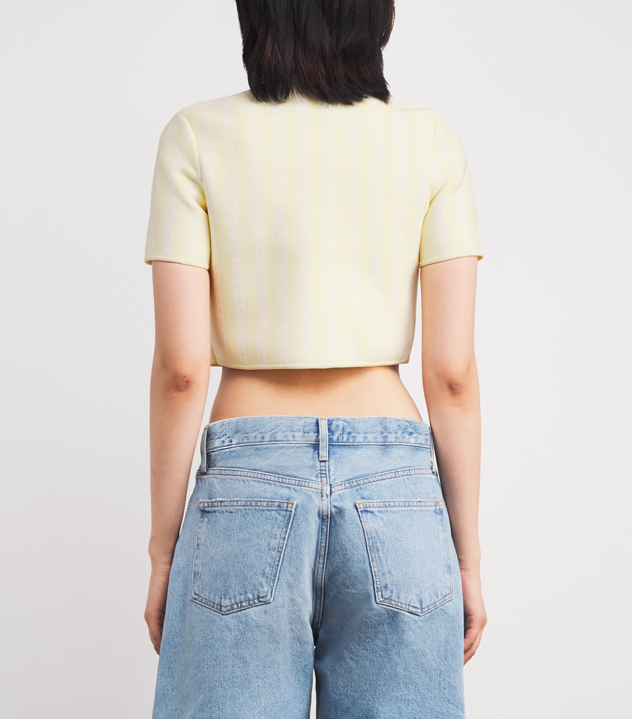 Jacquard Cropped Cardigan PALE YELLOW Image 4