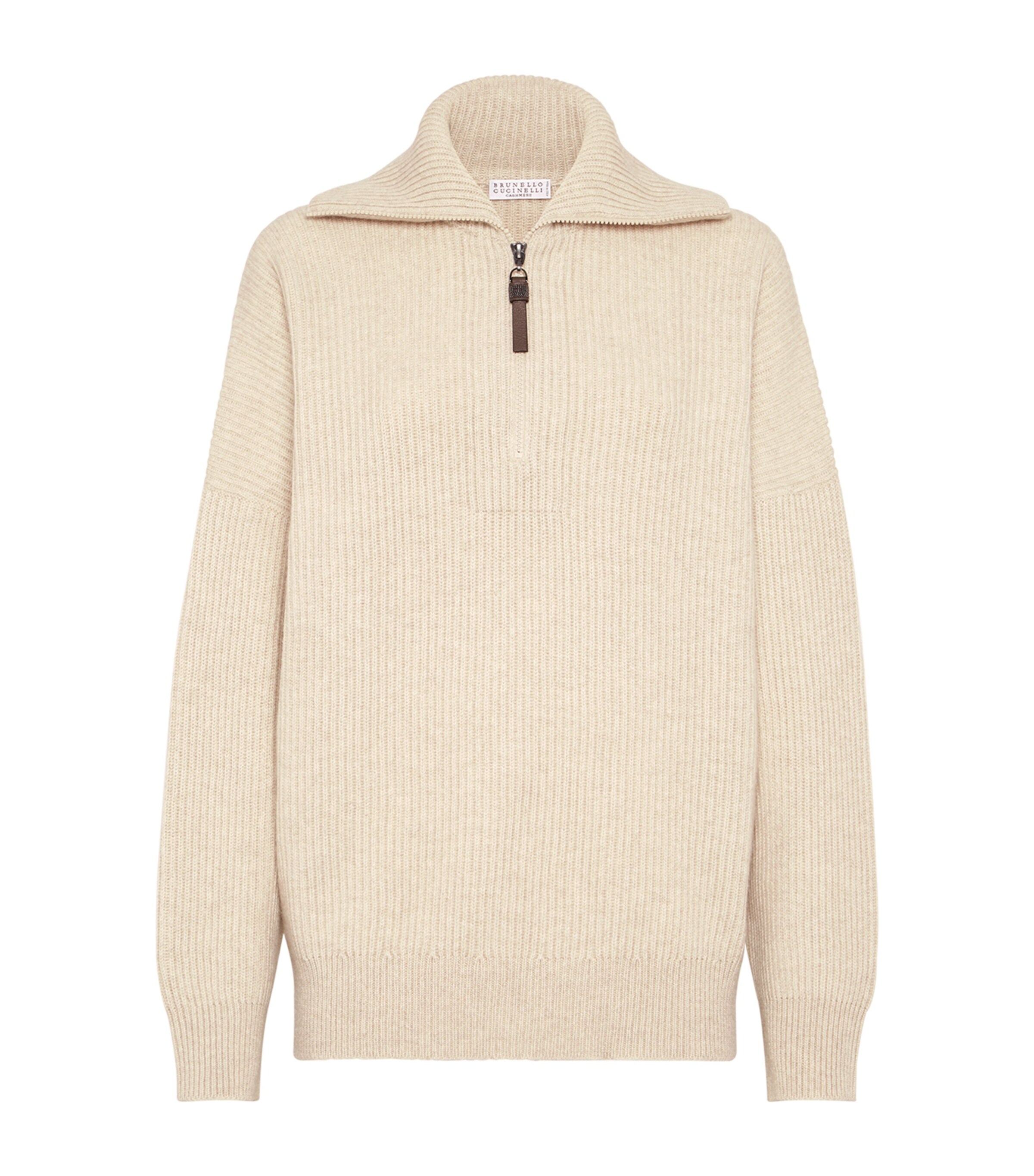 Brunello Cucinelli Beige Cashmere Quarter-Zip Sweater | Harrods US