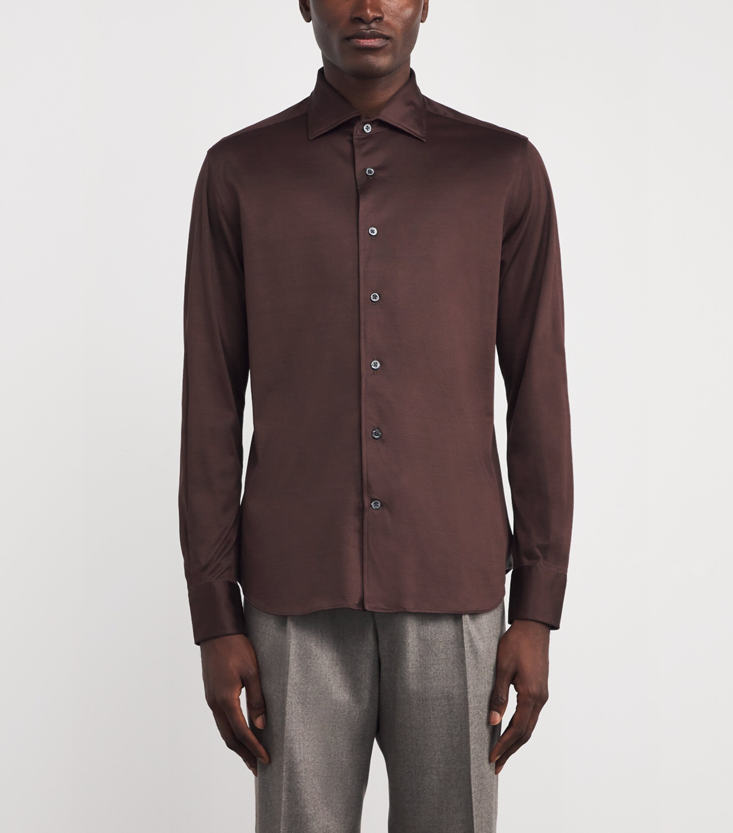 Corneliani Mens Cotton Long-Sleeve Shirt Brick Brown Image 3