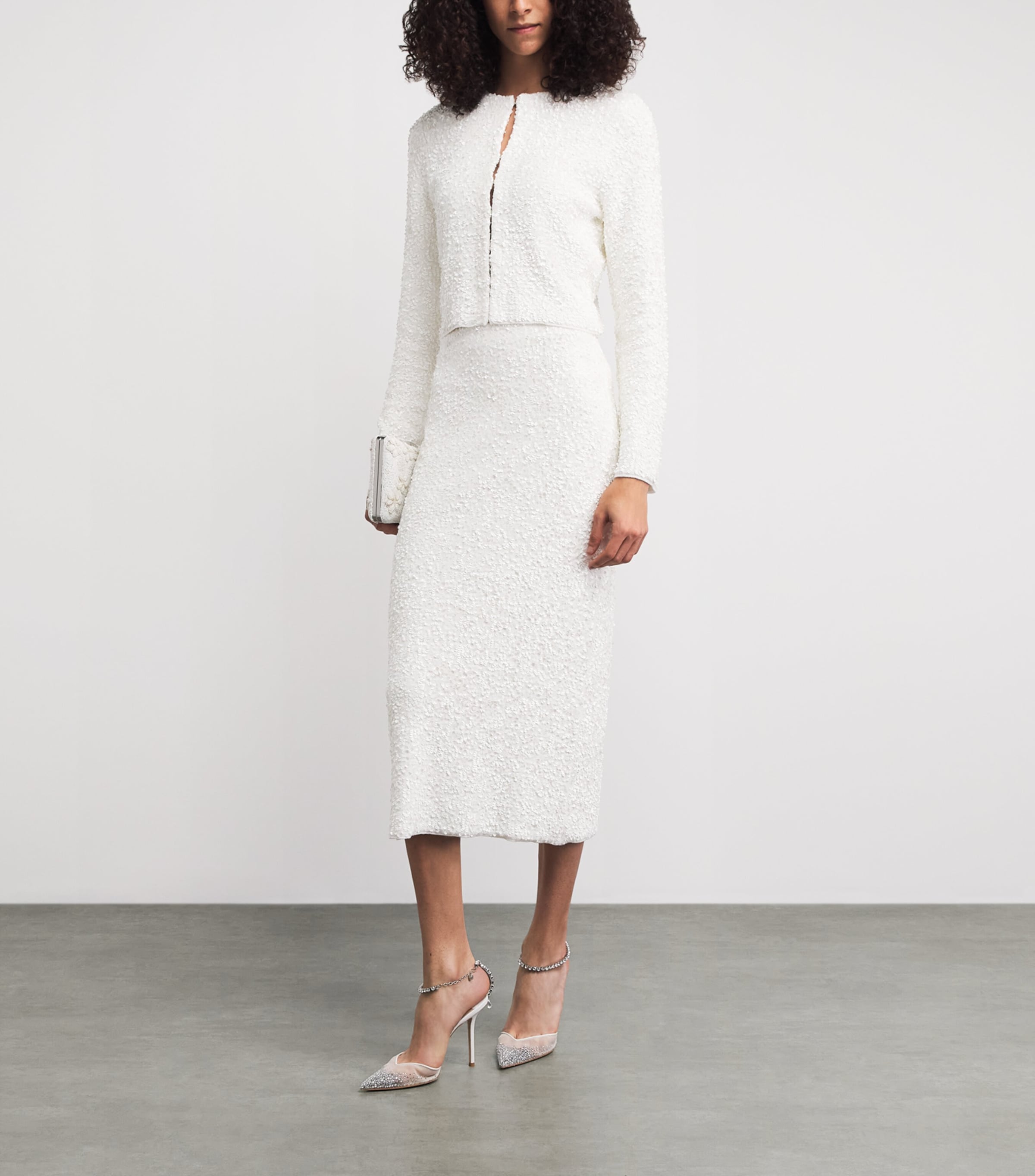 Adam Lippes Womens Sequin Knit Leto Midi Skirt Ivory Image 2