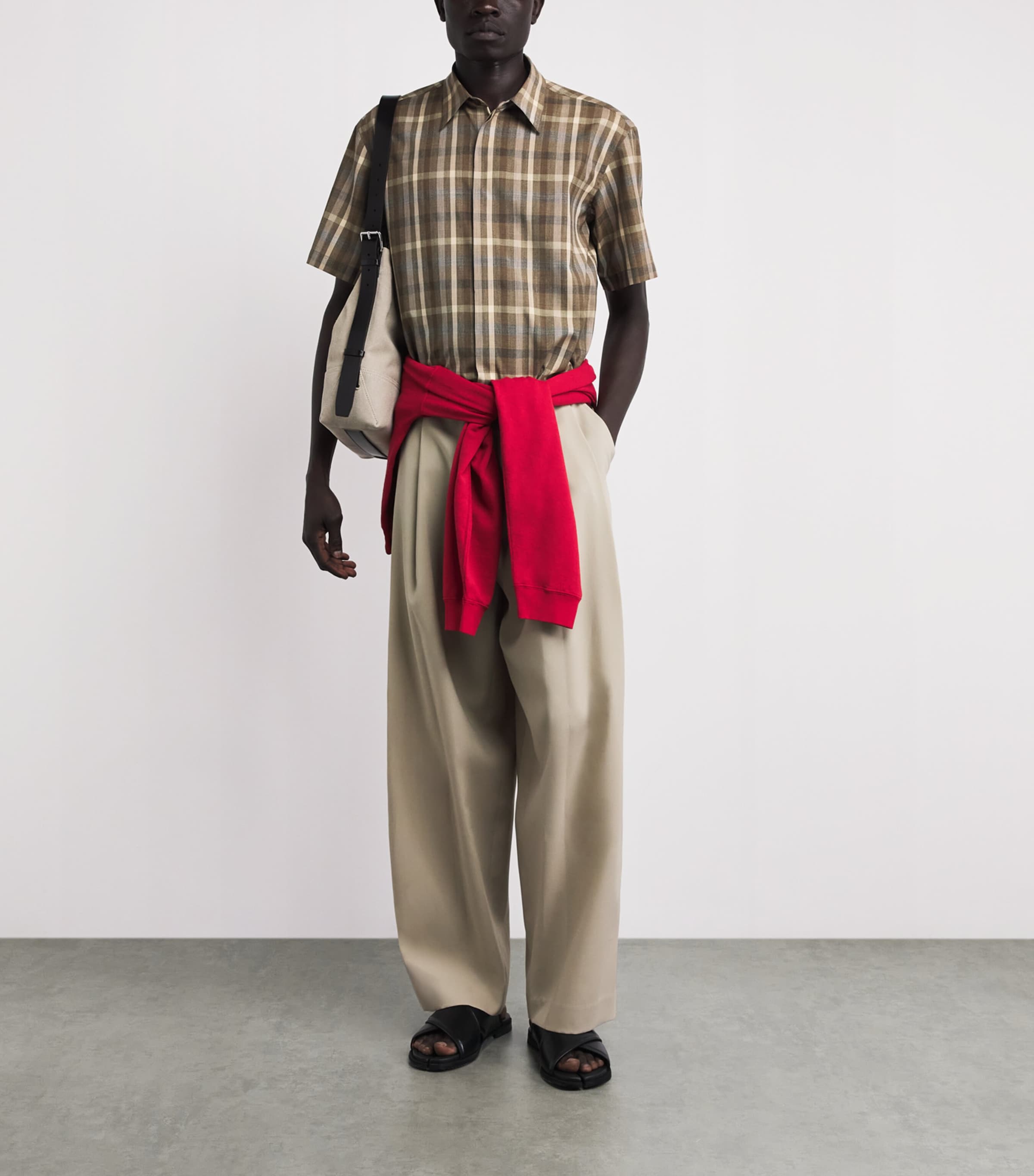 Auralee Mens Wool Check Shirt Top Brown Check Image 2