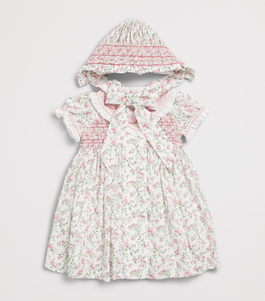 PEPA LONDON Cotton Hand-Smocked Floral Bonnet Pink Image 3