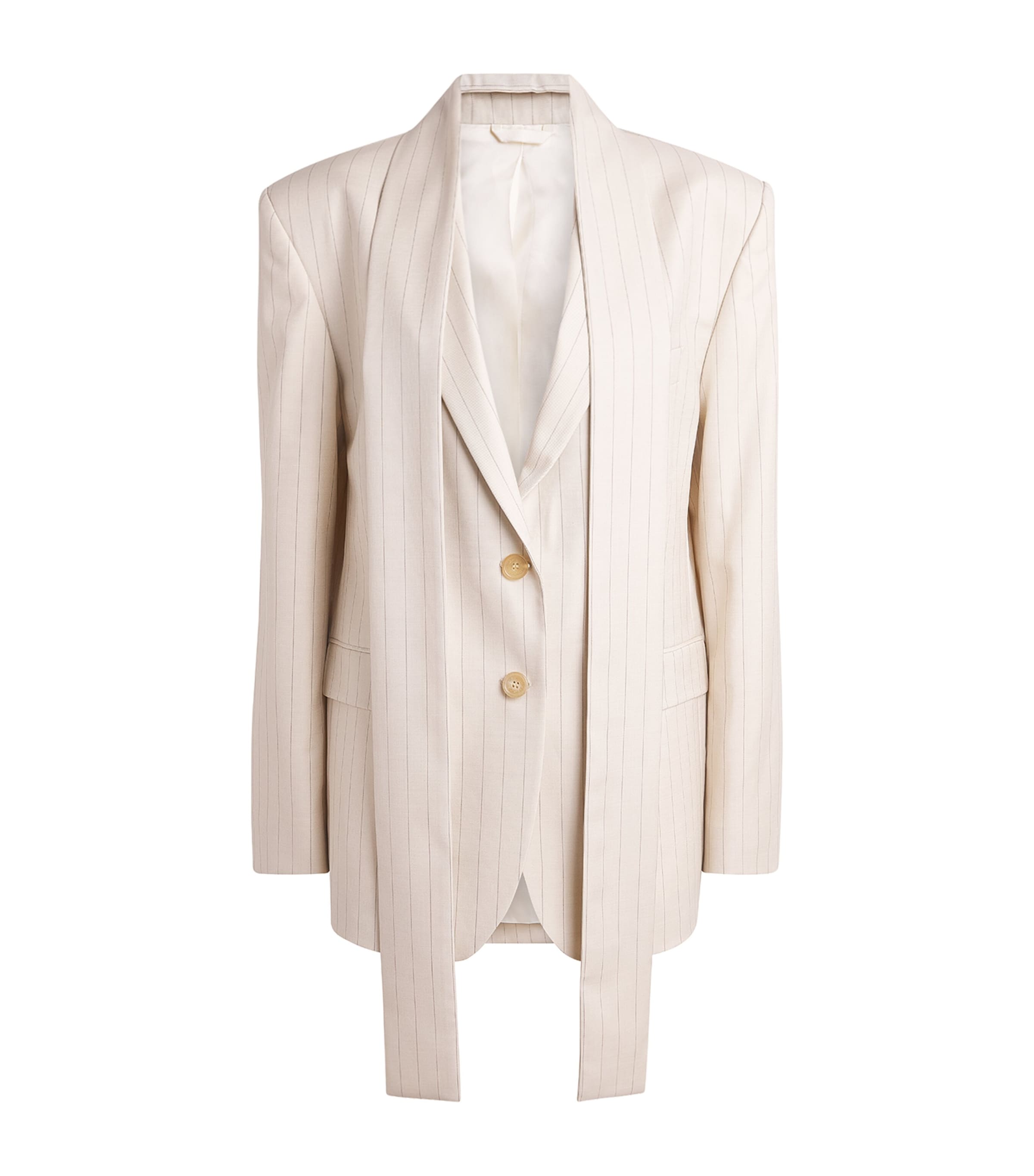Acne Studios Womens Wool Pinstripe Scarf Blazer Cream Beige Image 1