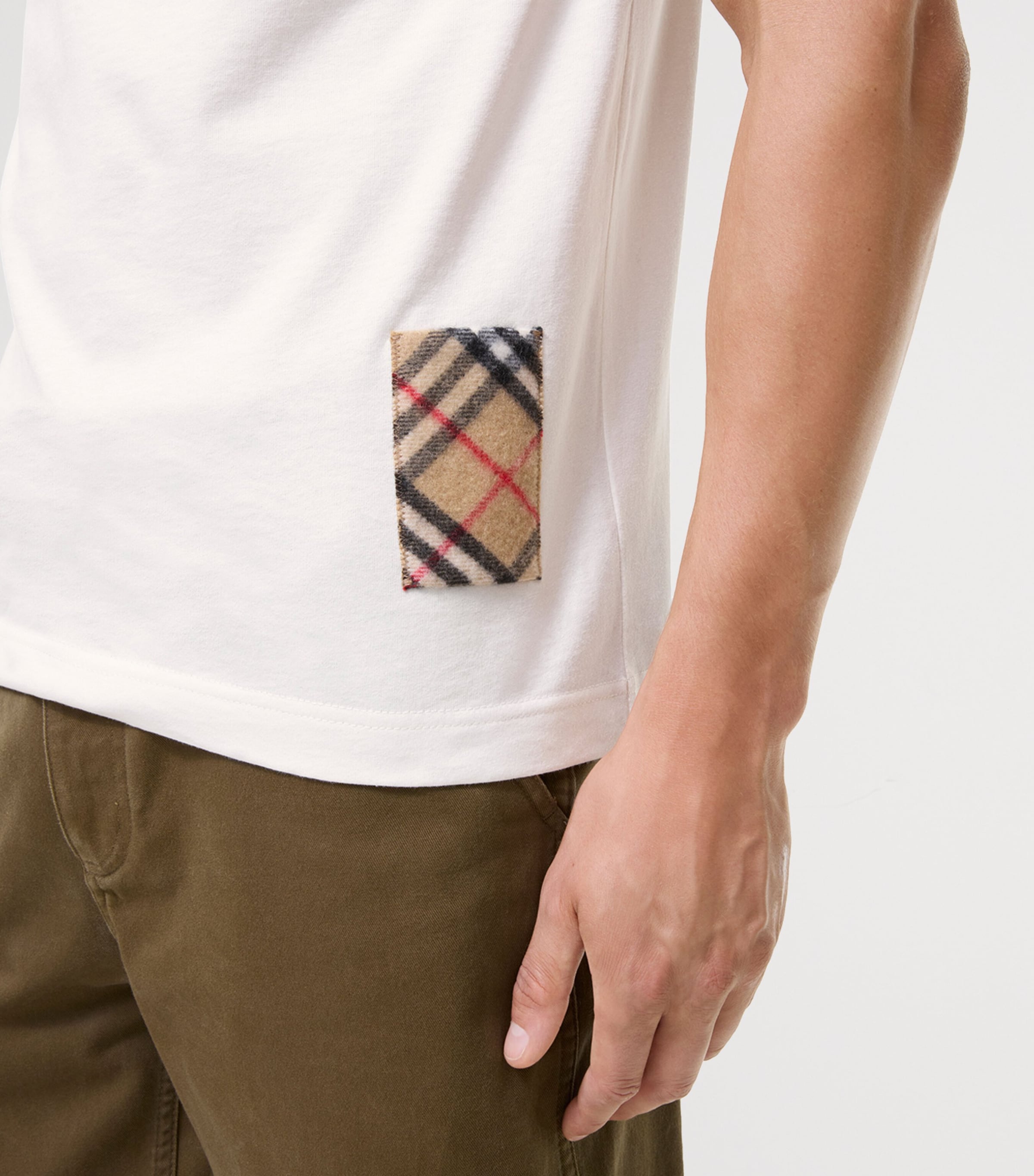 Burberry Mens Cotton Check-Patch T-Shirt Chalk Image 3