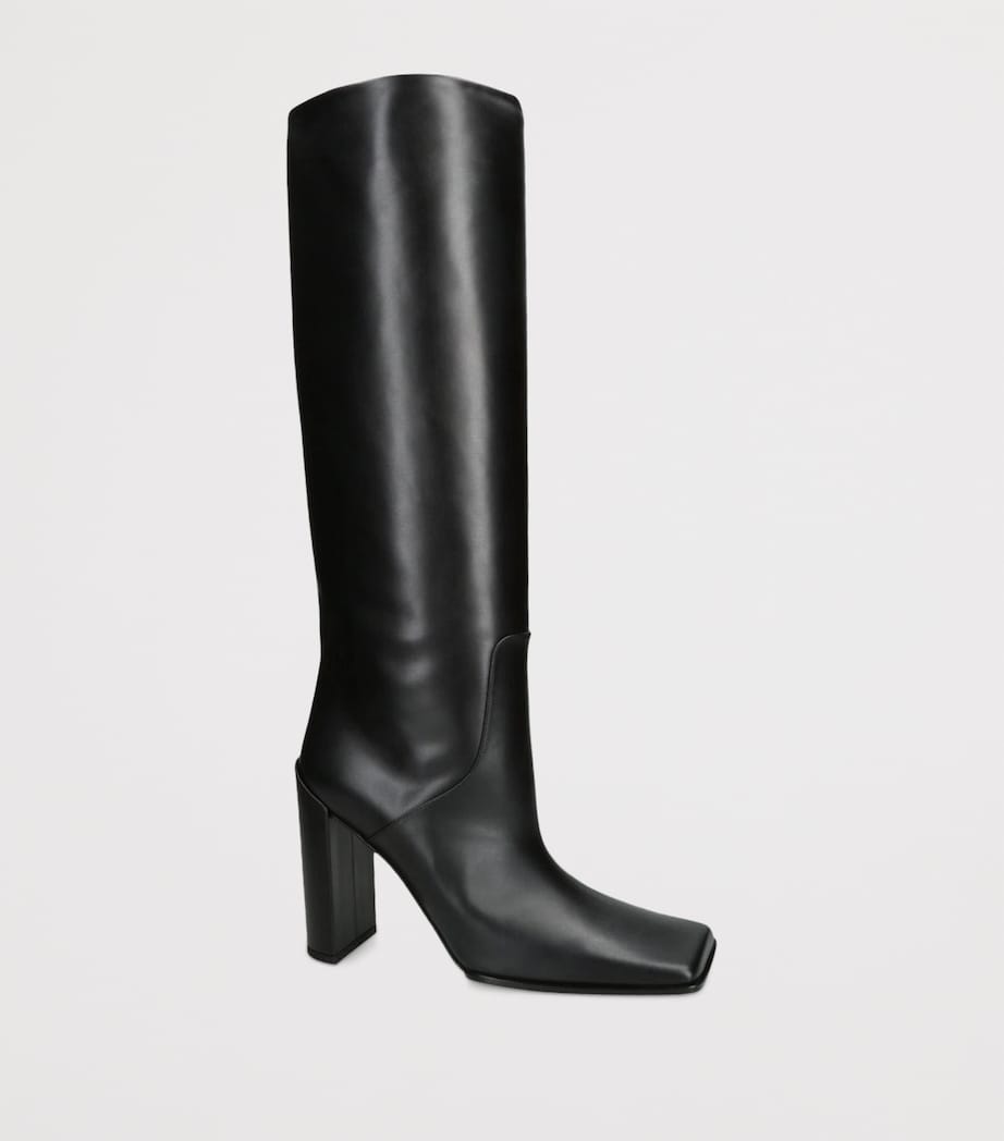 Leather Square-Toe Knee-High Boots 90 BLACK Image 3