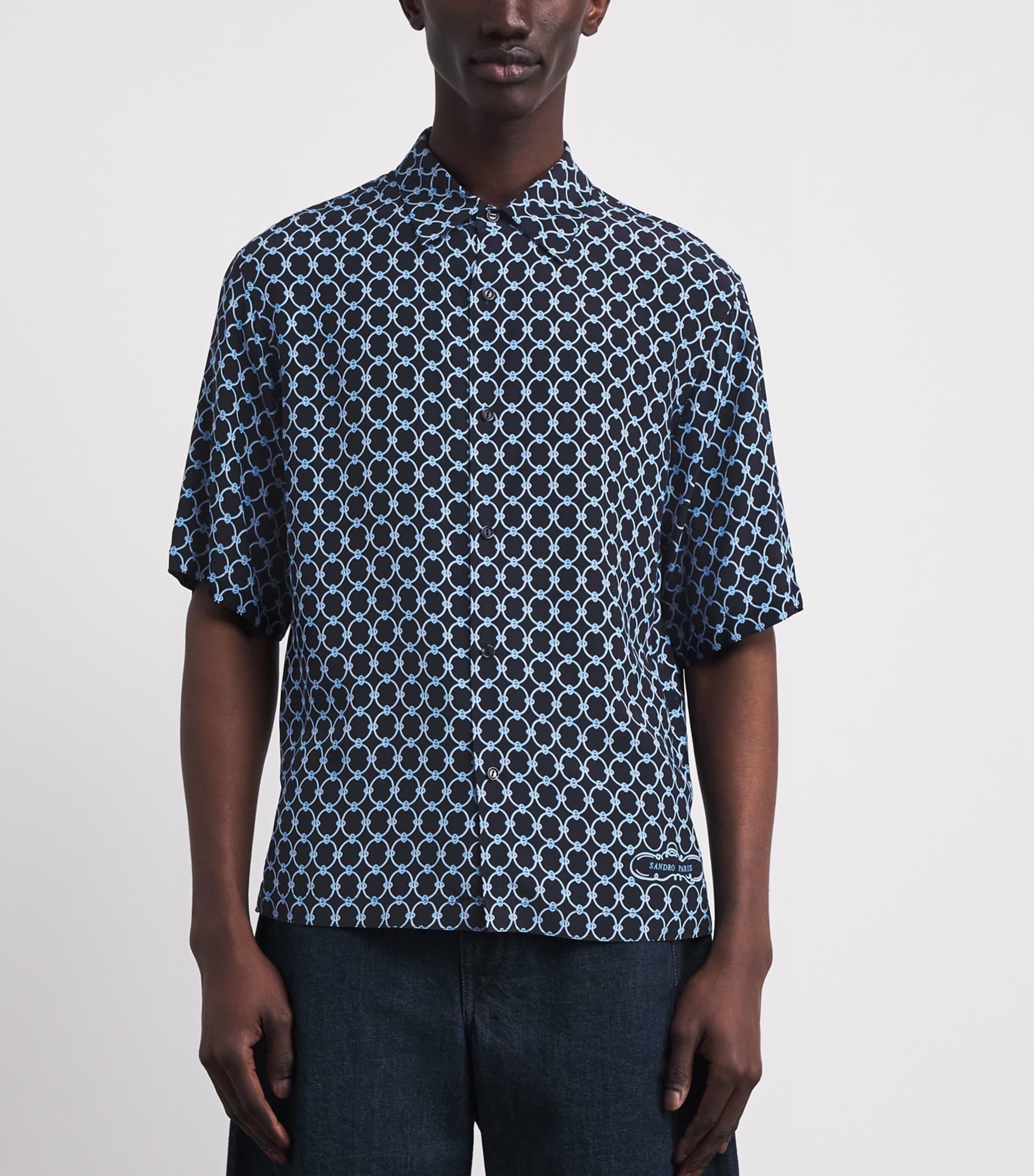 Sandro Paris Mens Link-Print Shirt Navy Blue Image 4