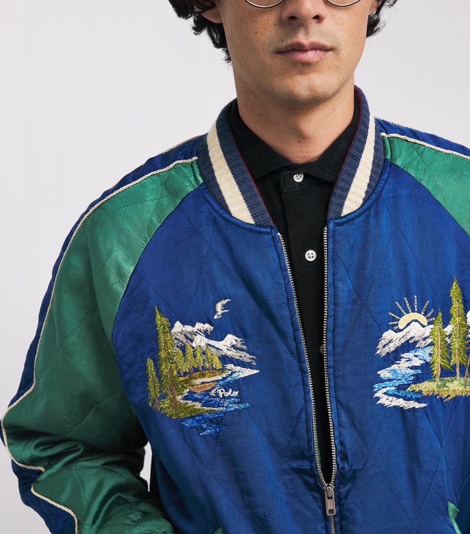 Satin Embroidered Bomber Jacket BLUE Image 6