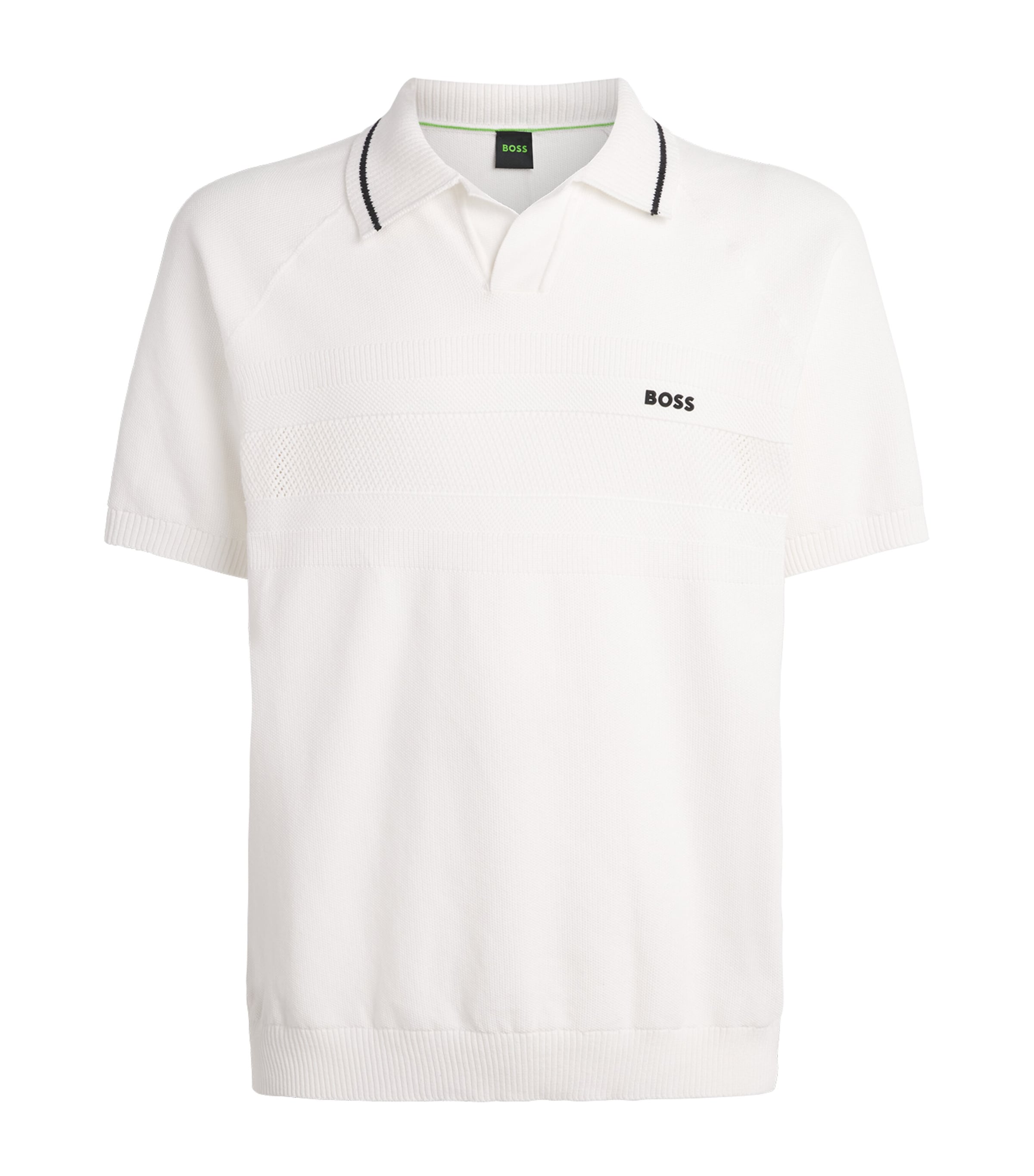 BOSS Mens Cotton Open-Collar Polo Shirt White Image 1