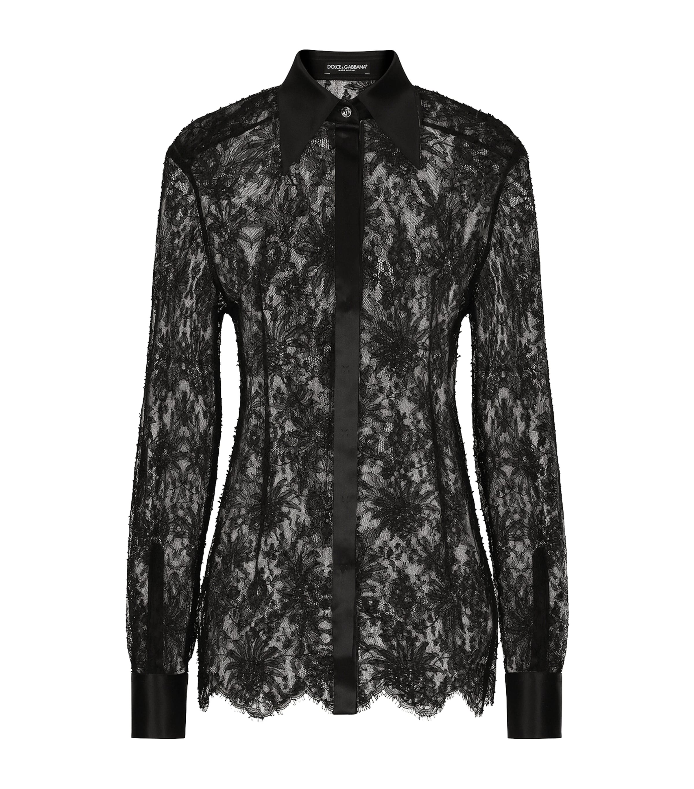 Dolce & Gabbana Black Slim Shirt With Satin Details In Chantilly Lace Woman