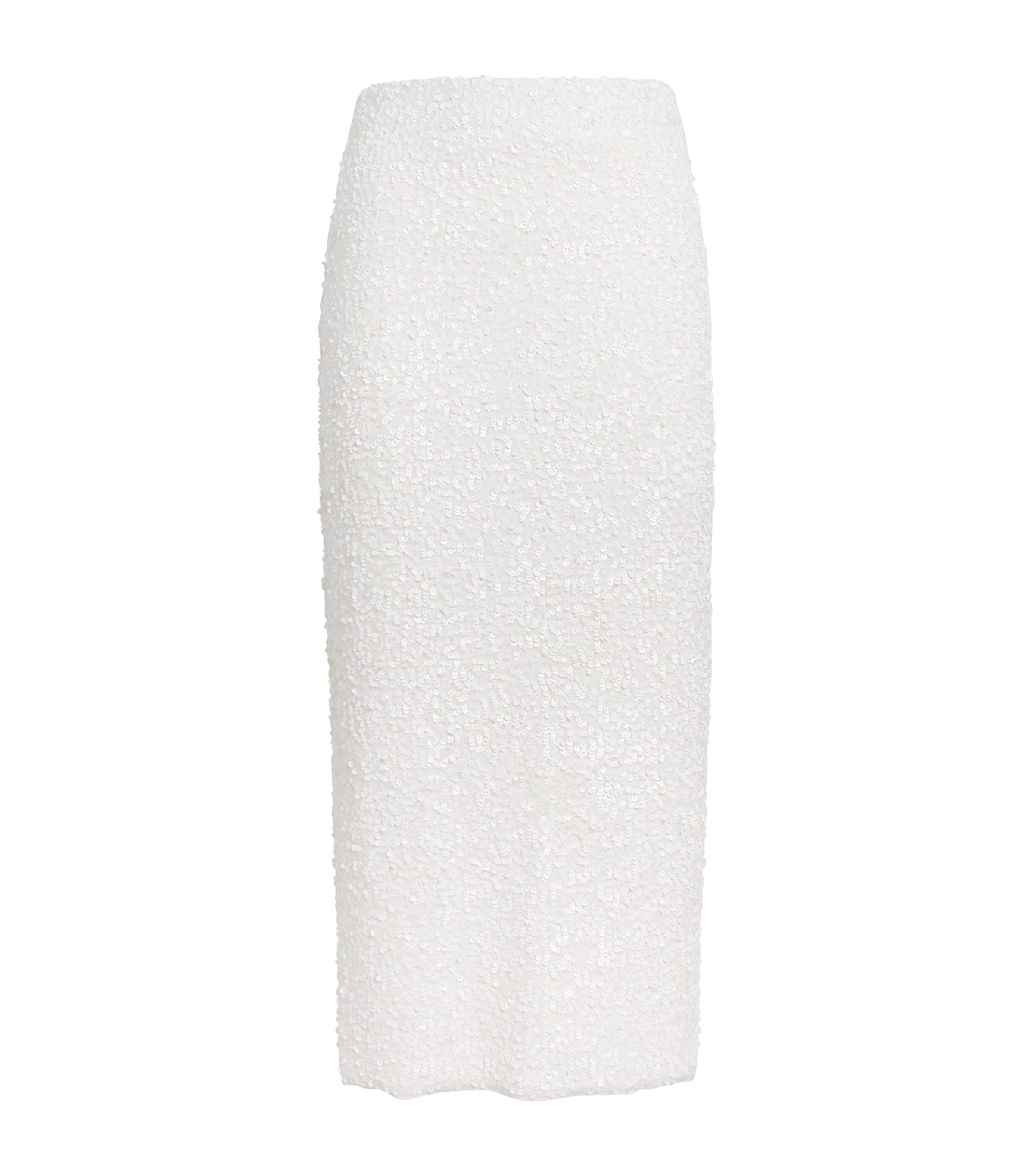 Adam Lippes Womens Sequin Knit Leto Midi Skirt Ivory Image 1