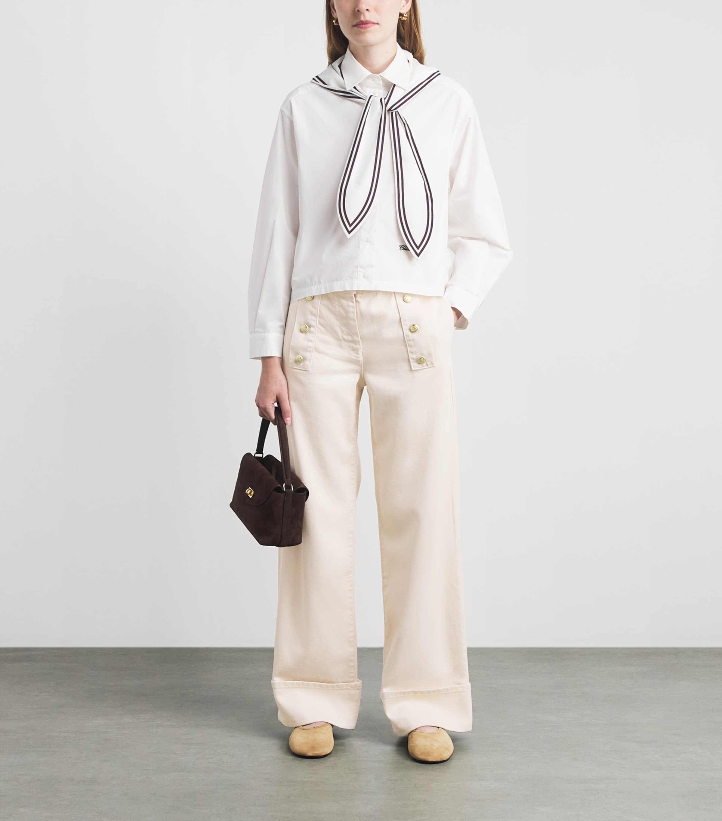 Claudie Pierlot Womens Sailor Wide-Leg Jeans Light Beige Denim Image 2