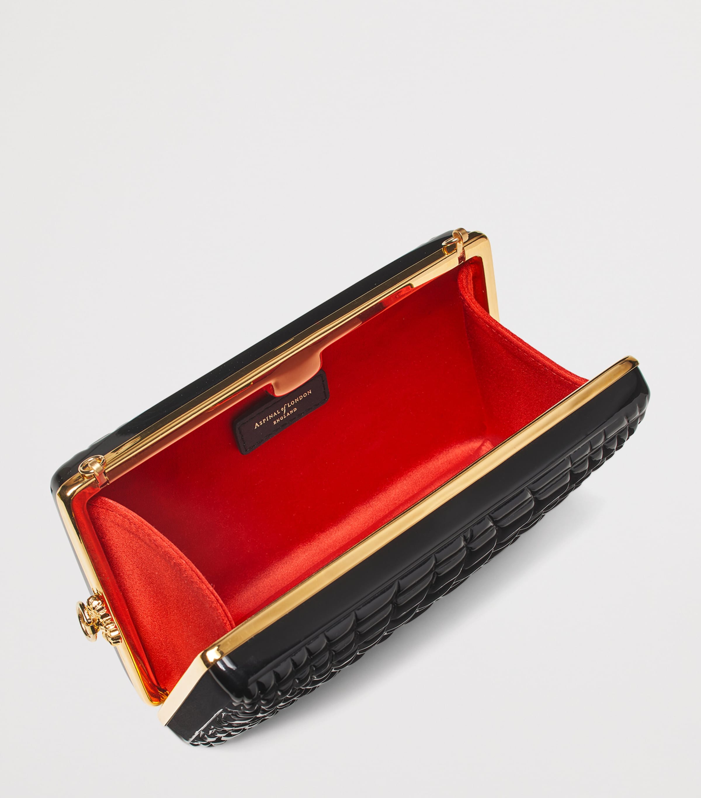 Patent Leather Croc-Embossed Paloma Box Clutch Bag BLACK Image 4