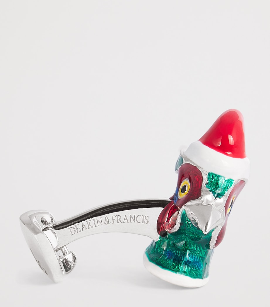 Deakin & Francis Sterling Silver Christmas Pheasant Cufflinks Green Image 4