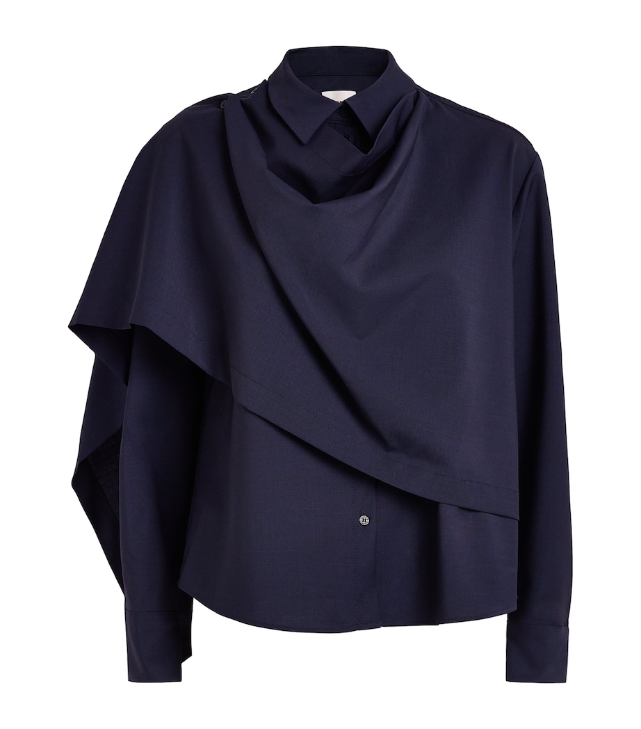 Claudie Pierlot Womens Wool-Blend Shawl Shirt Navy Image 1