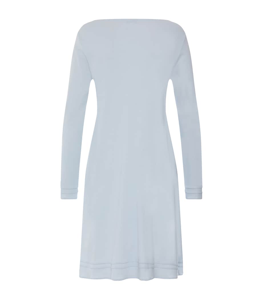 Hanro Womens Cotton Long-Sleeve Nightdress Pastel Sky Image 3