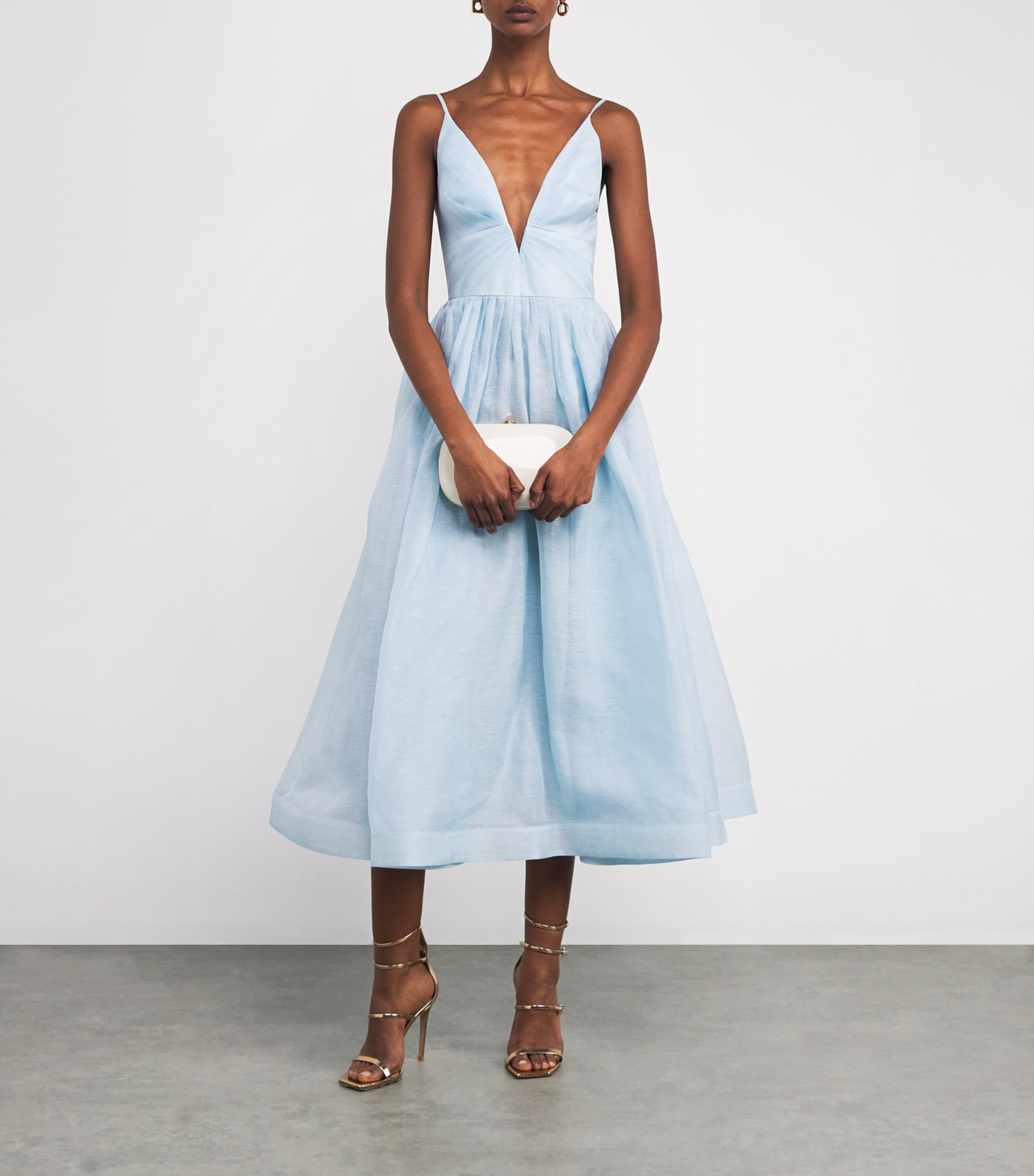 Linen-Silk Plunge-Neck Midi Dress MINT Image 2