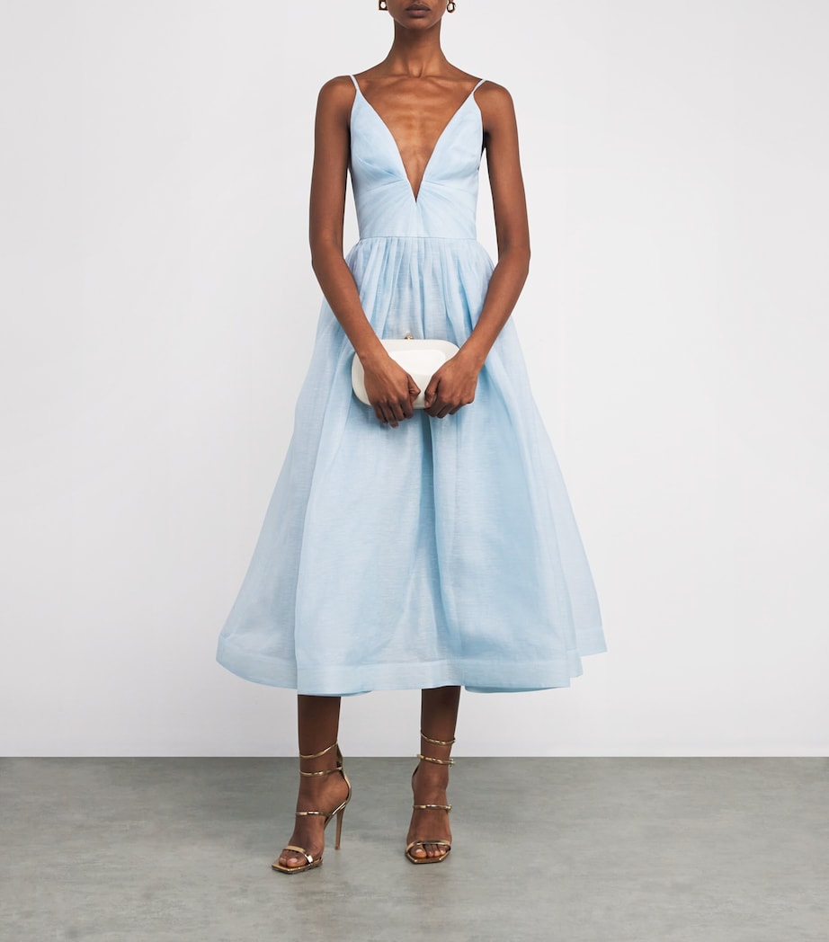 Linen-Silk Plunge-Neck Midi Dress MINT Image 2