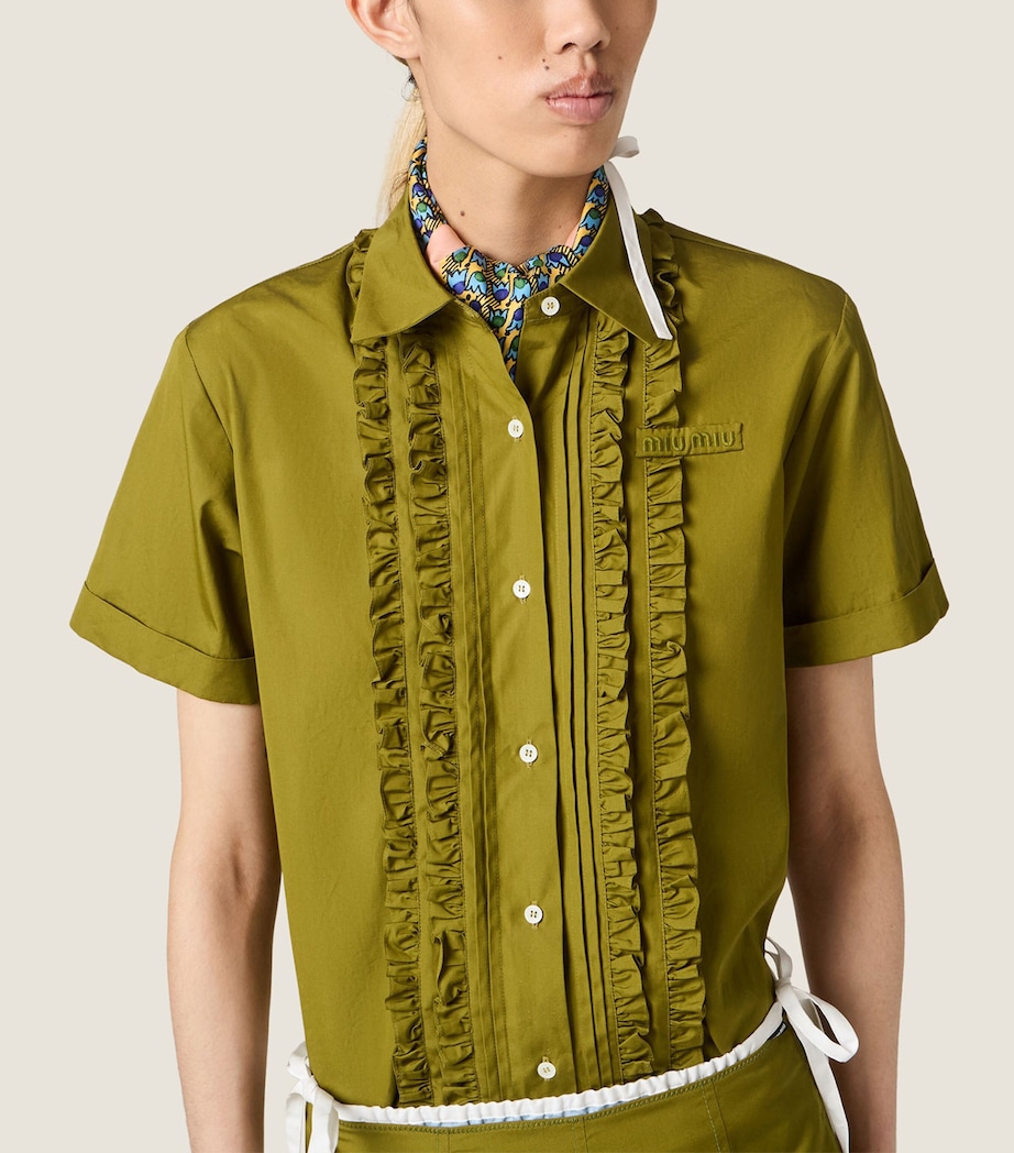 Miu Miu Womens Ruffled Short Sleeve Shirt Green Image 6