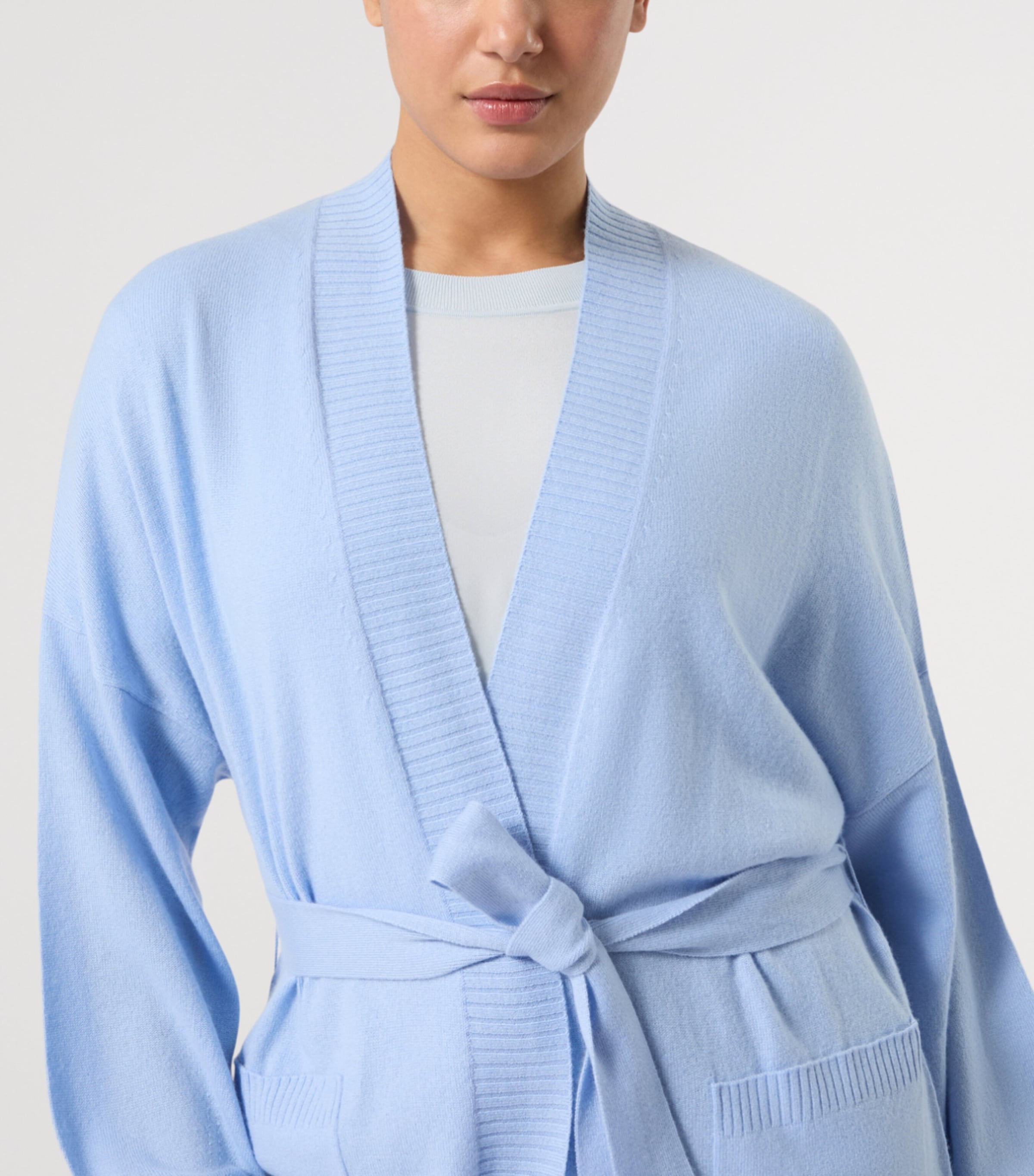 Marina Rinaldi Womens Cashmere Belted Cardigan Light Blue Image 4