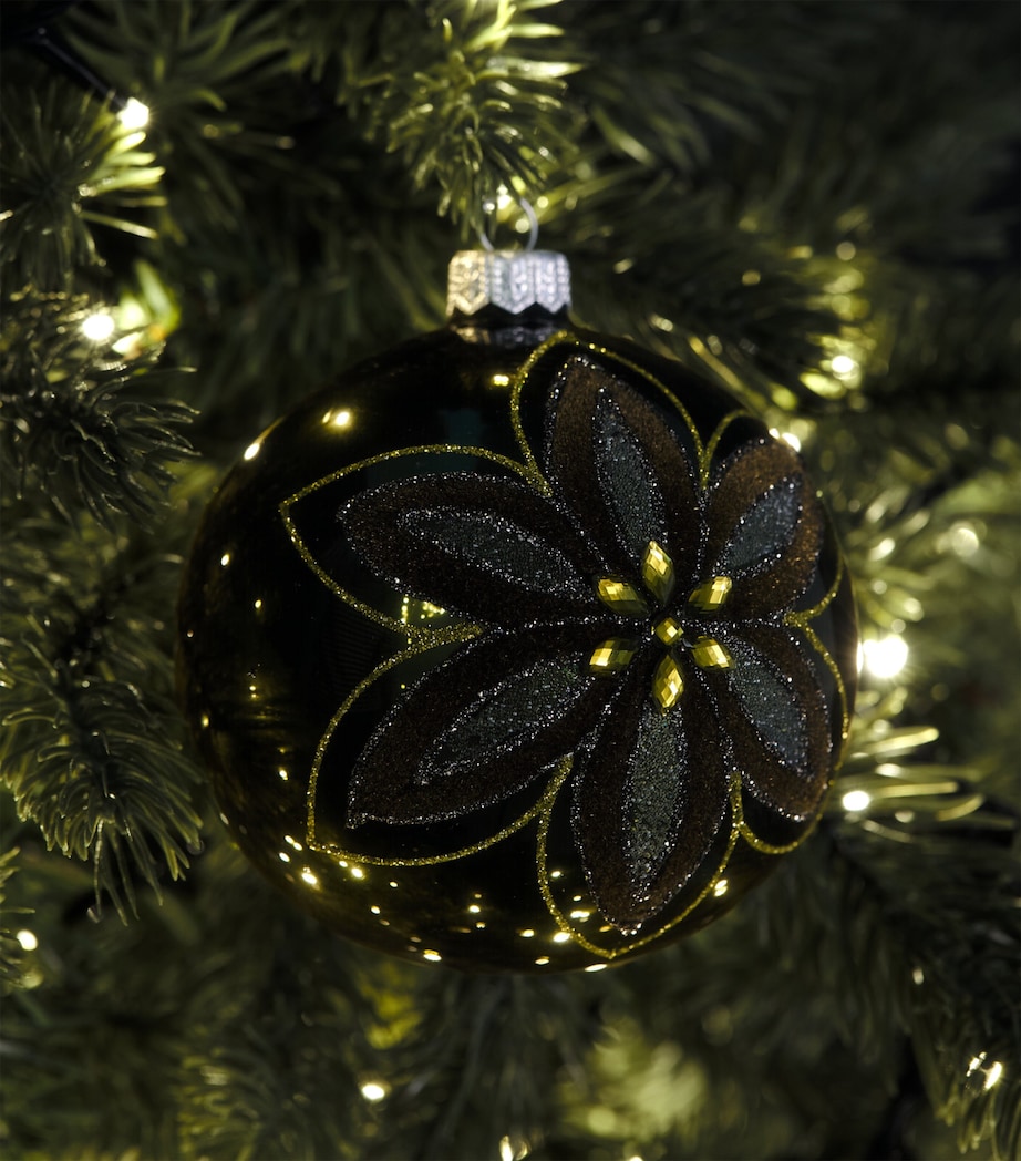 Harrods Glitter Flower Bauble Olive Lacquer Image 3