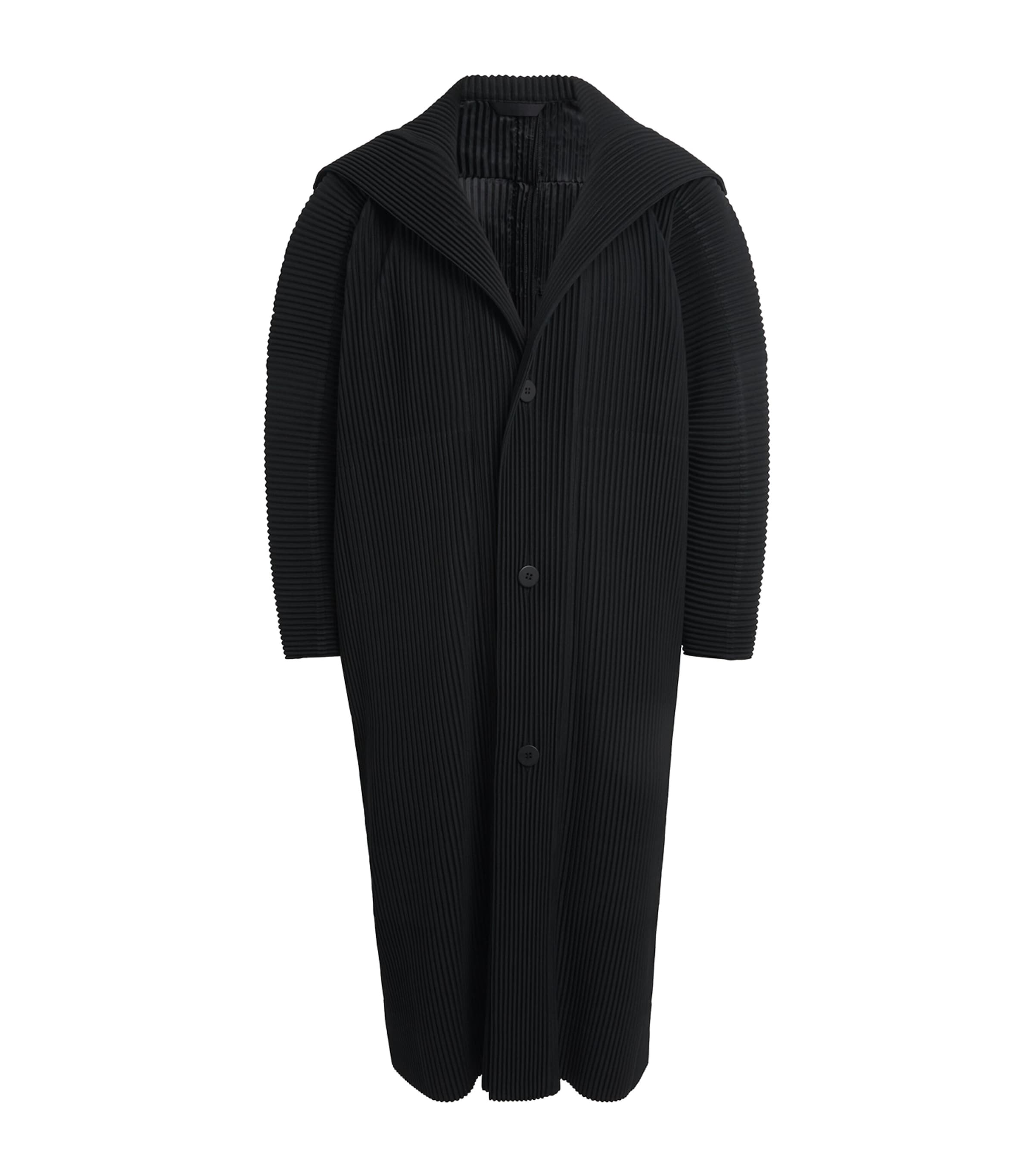 Pleated Long Coat 15-BLACK Image 1