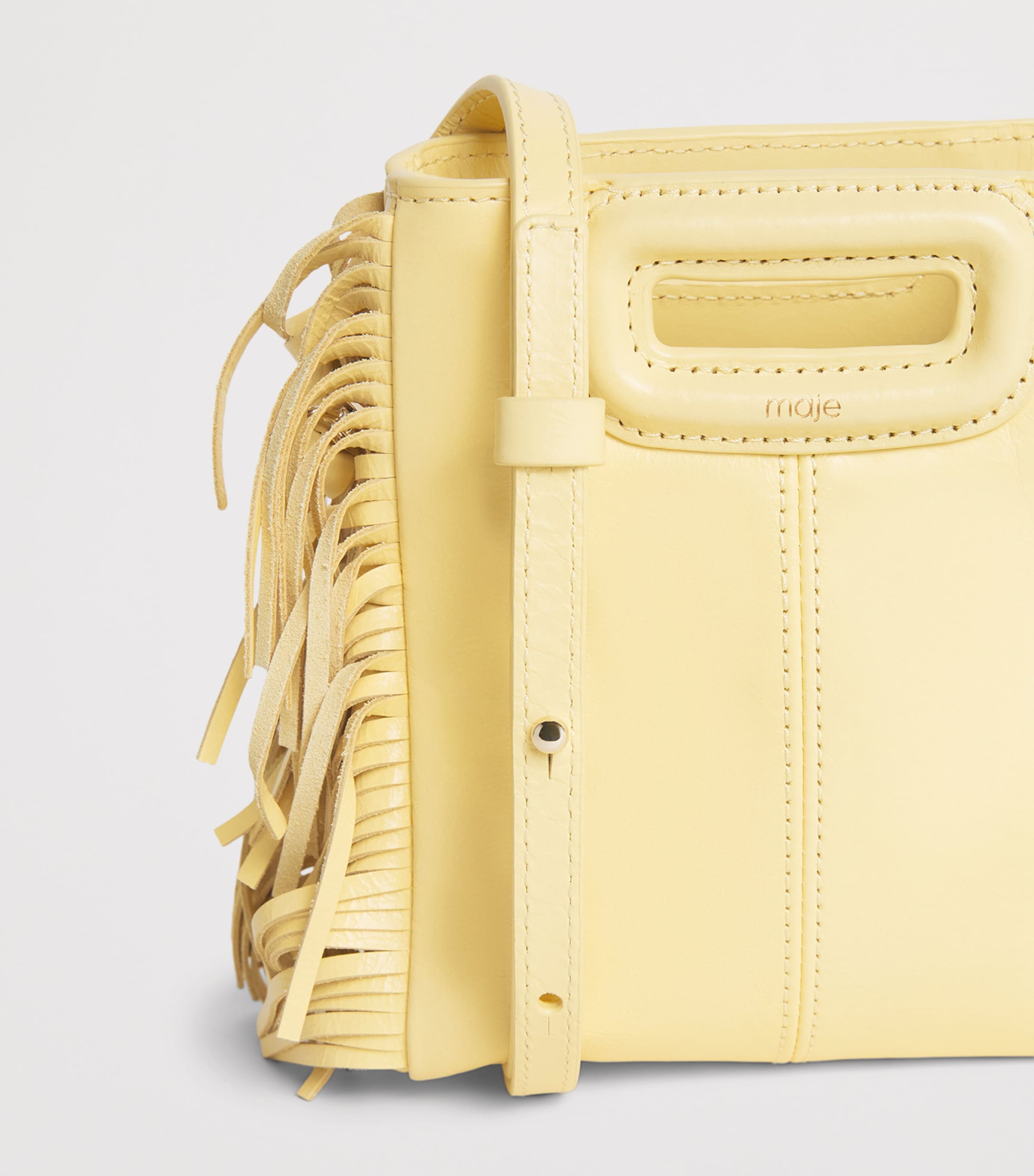 Maje Leather M Mini Top-Handle Bag Pale Yellow Image 5