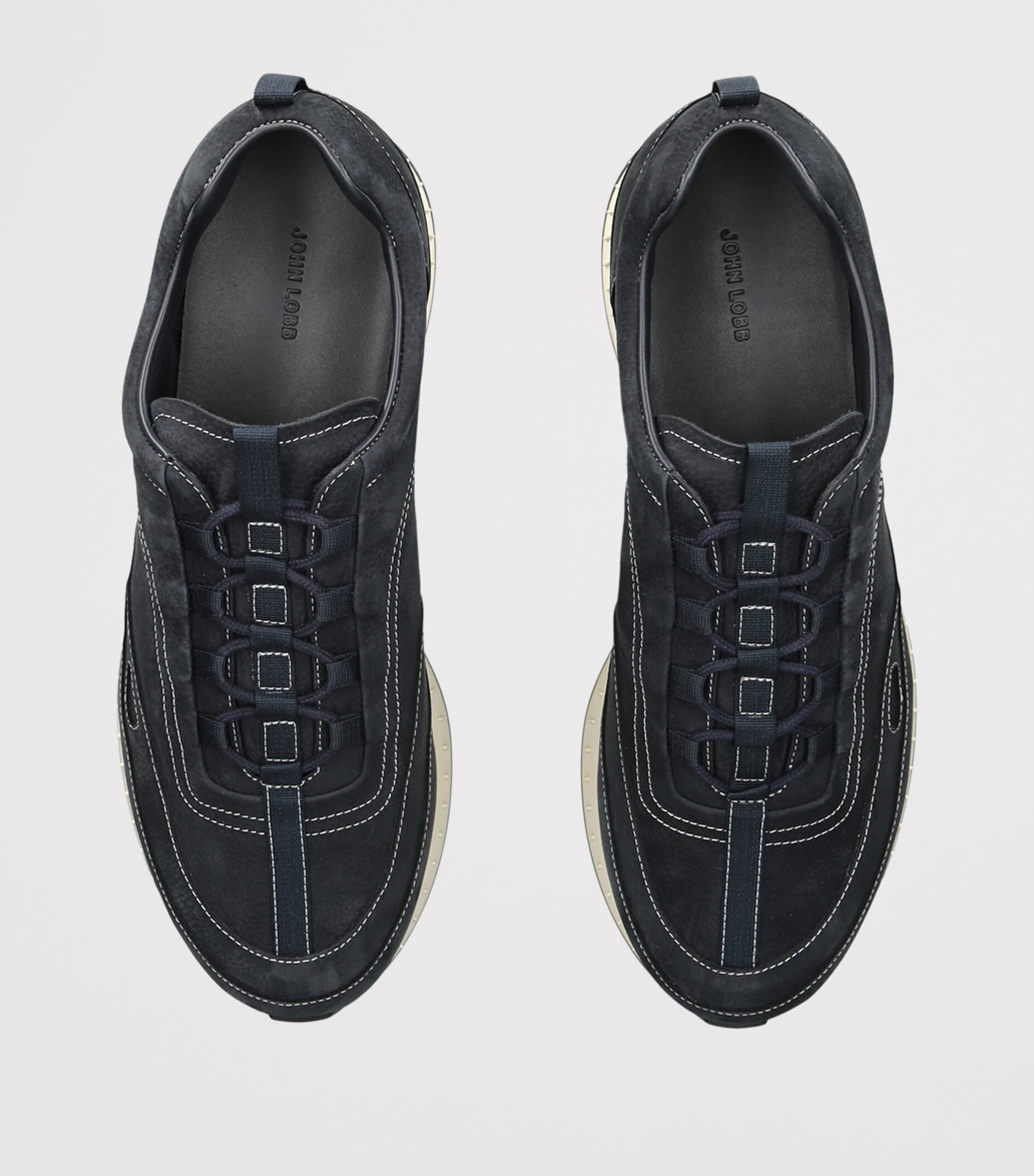 John Lobb Nubuck Leather Stream Elastic Sneakers Navy Image 3
