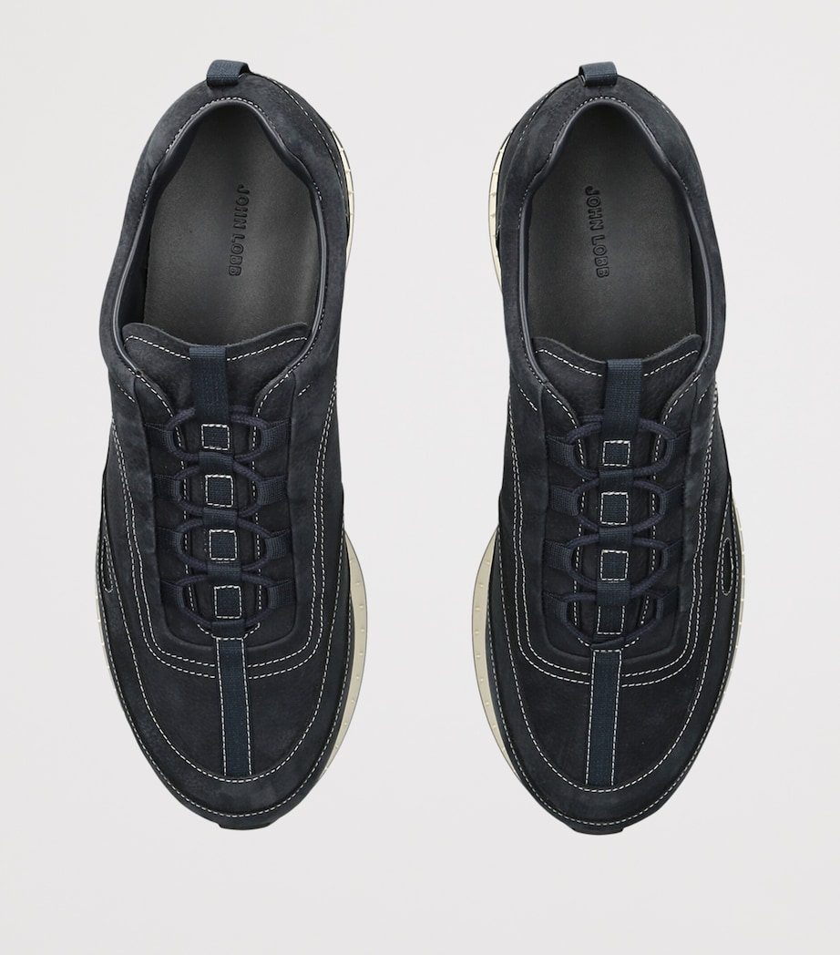 John Lobb Nubuck Leather Stream Elastic Sneakers Navy Image 3