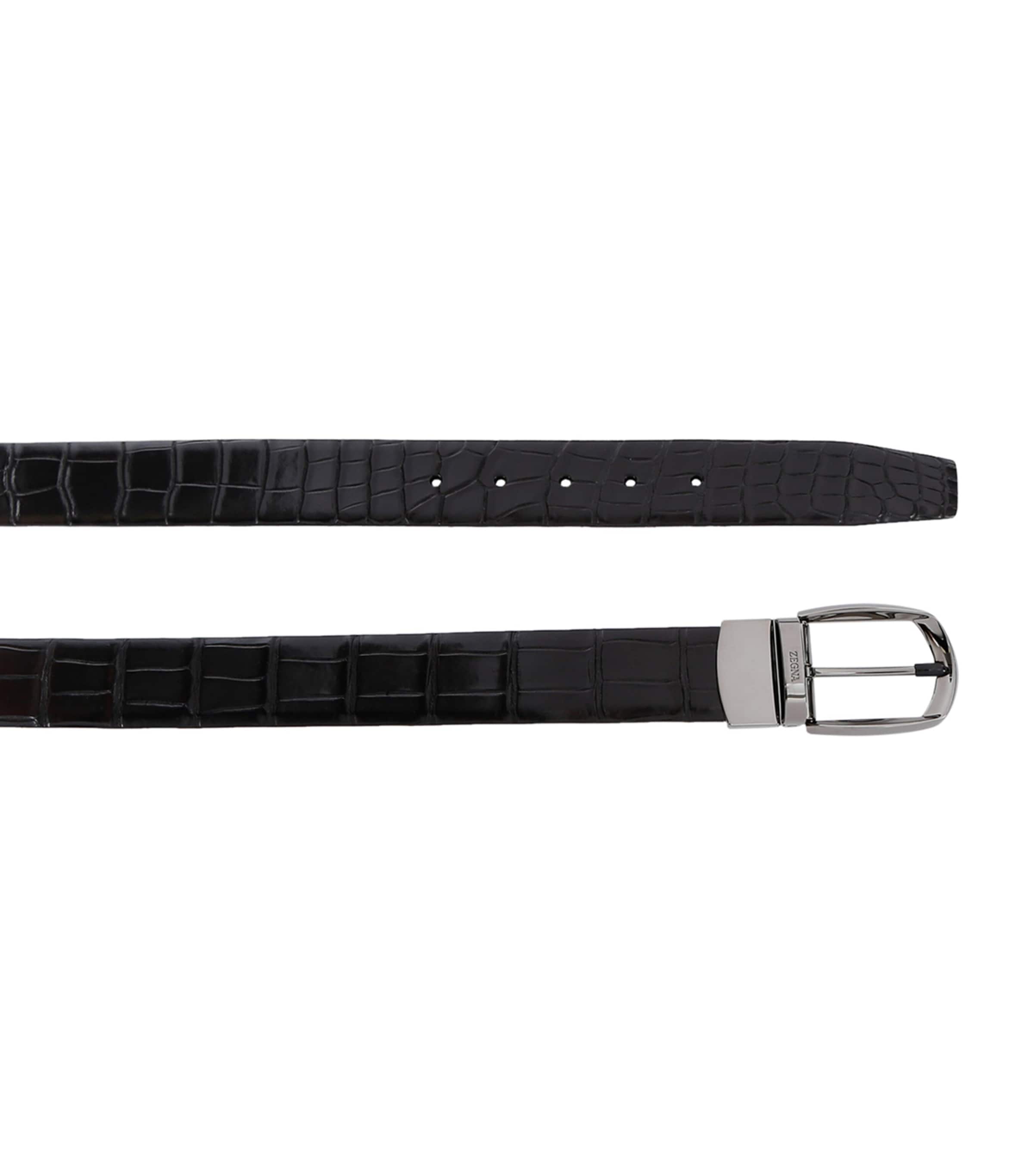 Zegna Crocodile Skin Parentesi Belt Black Image 2