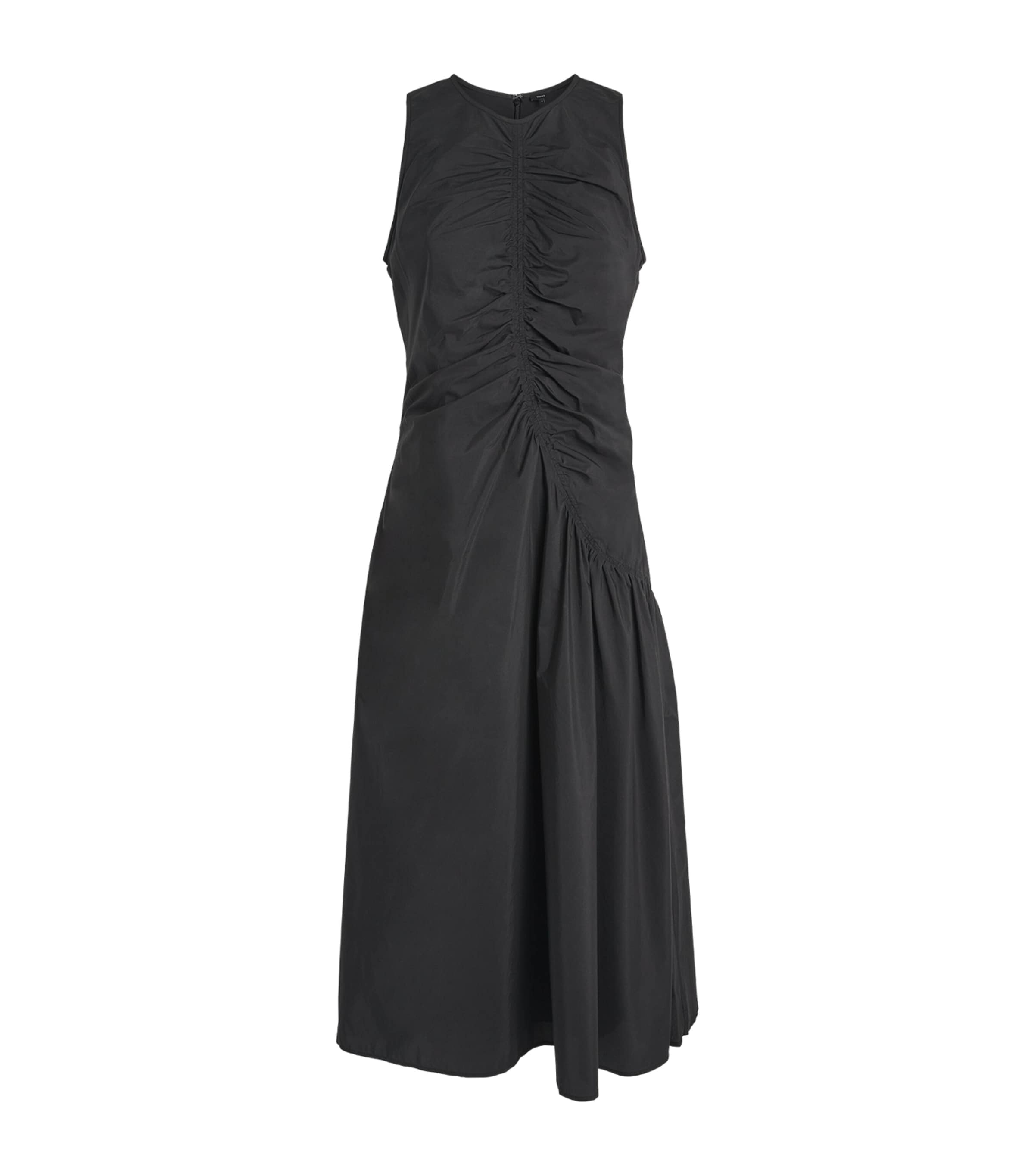 Theory Womens Cotton Ruched Asymmetric Midi Dress Black Image 1