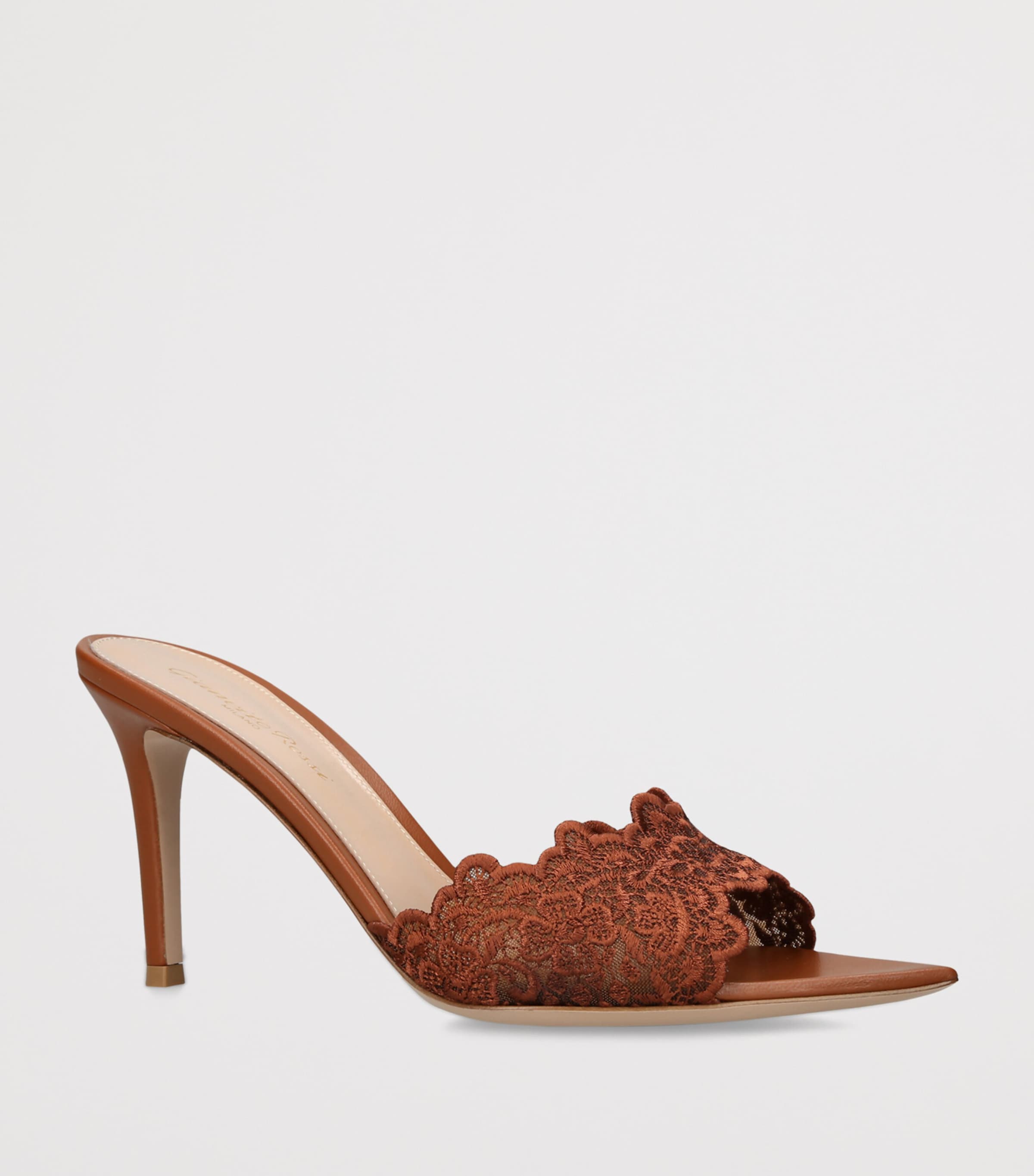Gianvito Rossi Lace Yvonne Mules 85 Brown Image 2