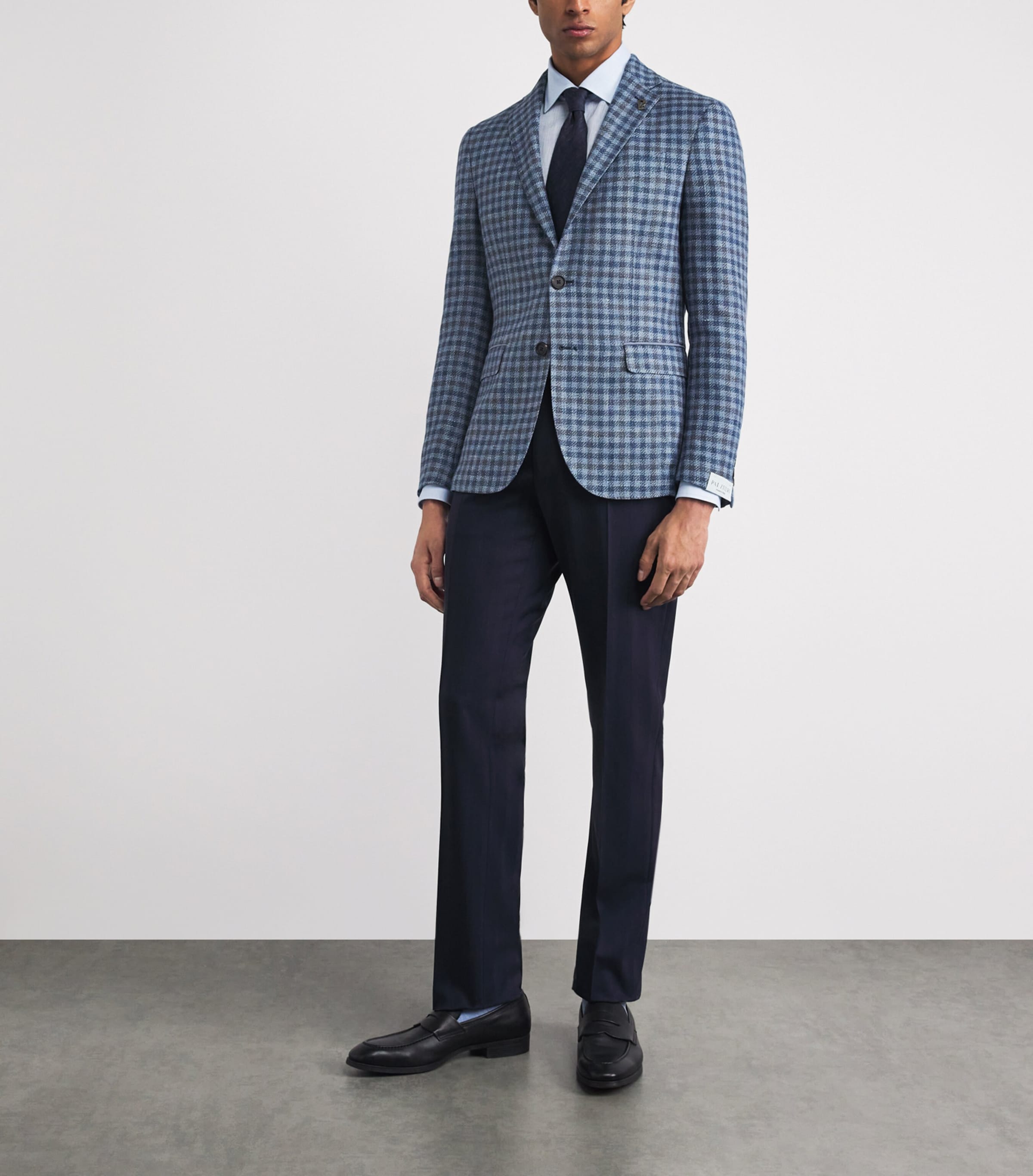 Pal Zileri Mens Wool-Linen Check Brera Blazer Blue Image 2