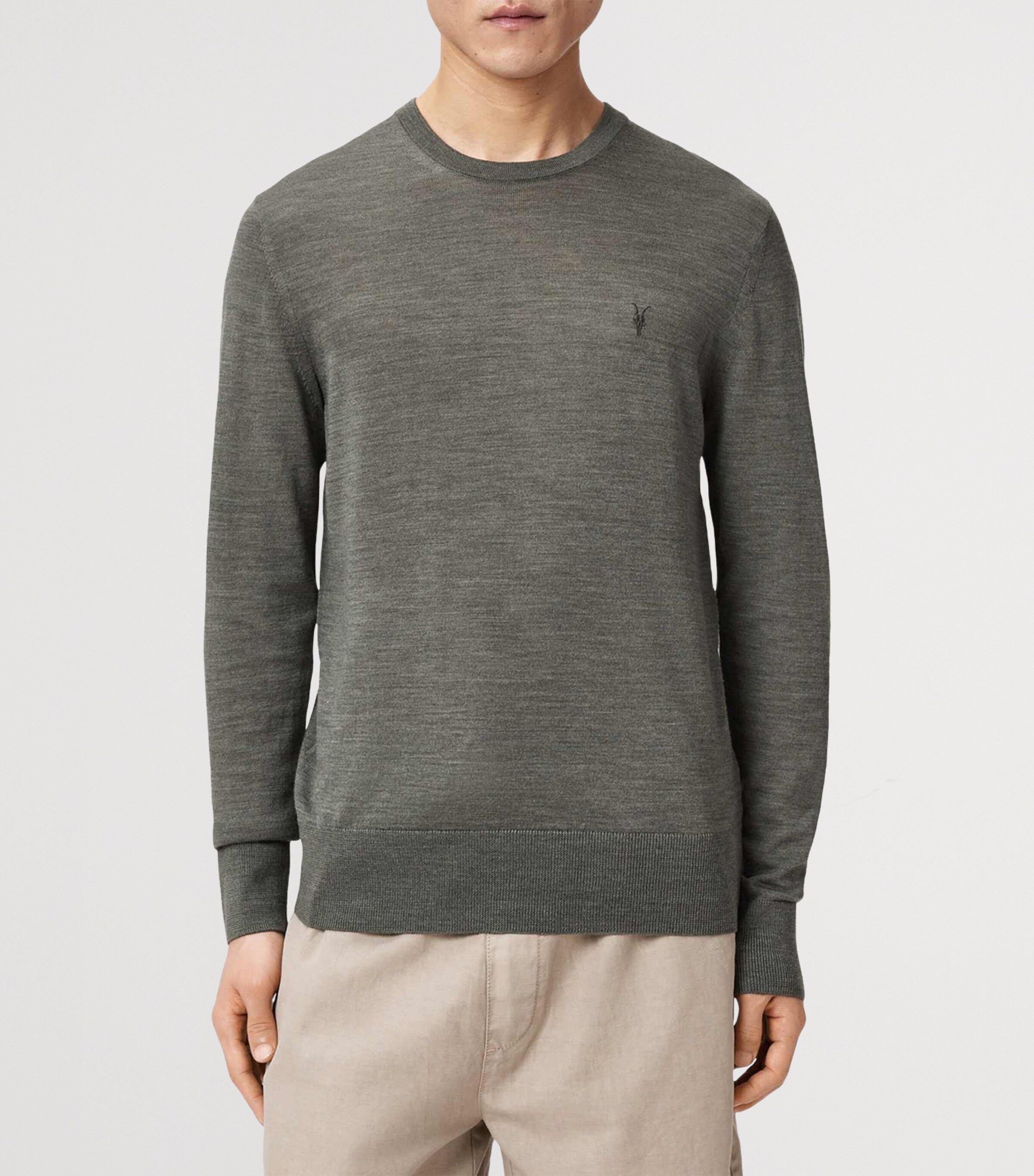 AllSaints Mens Merino Wool Slim Mode Sweater Maple Green Image 3