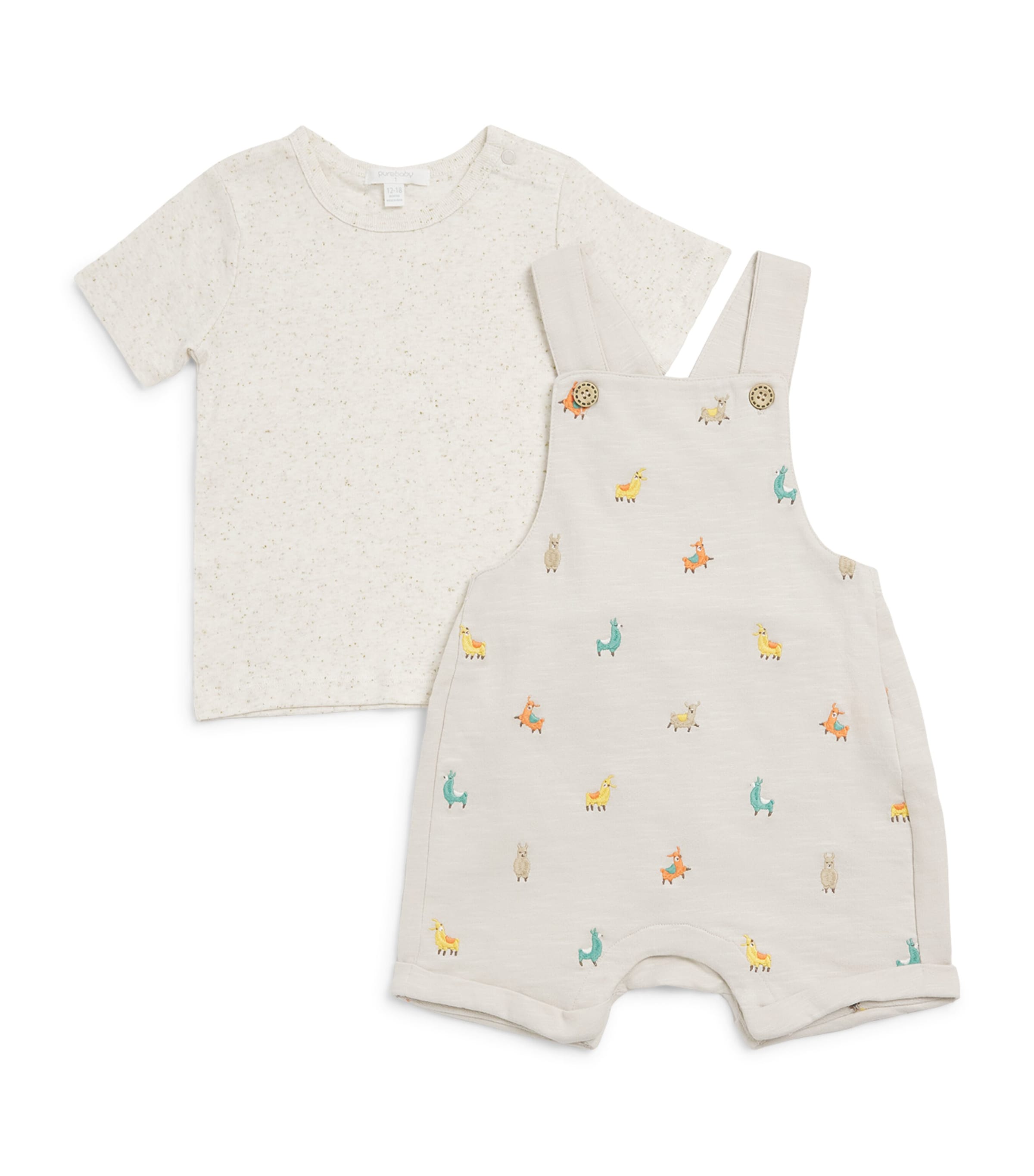 Purebaby Organic Cotton Llama Dungarees and T-Shirt Set (12-24 Months) Llabr Image 1