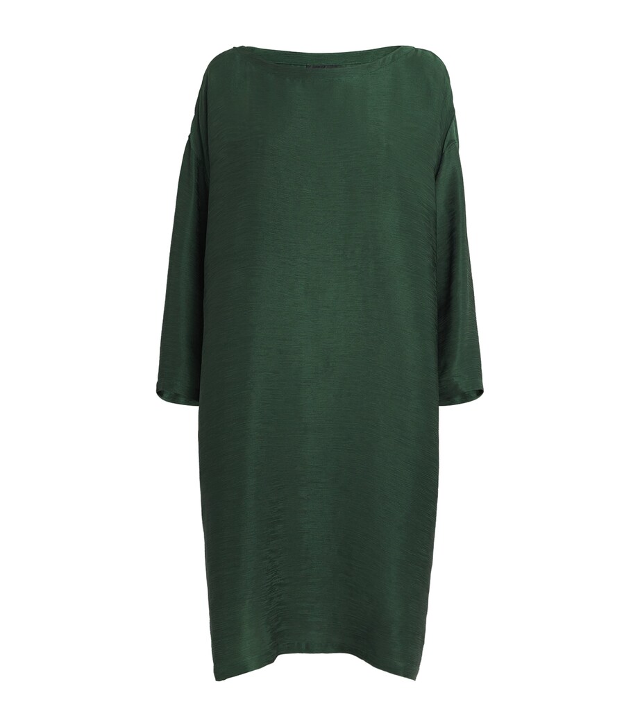 Silk Plissé Scoop-Neck Dress EMERALD Image 1