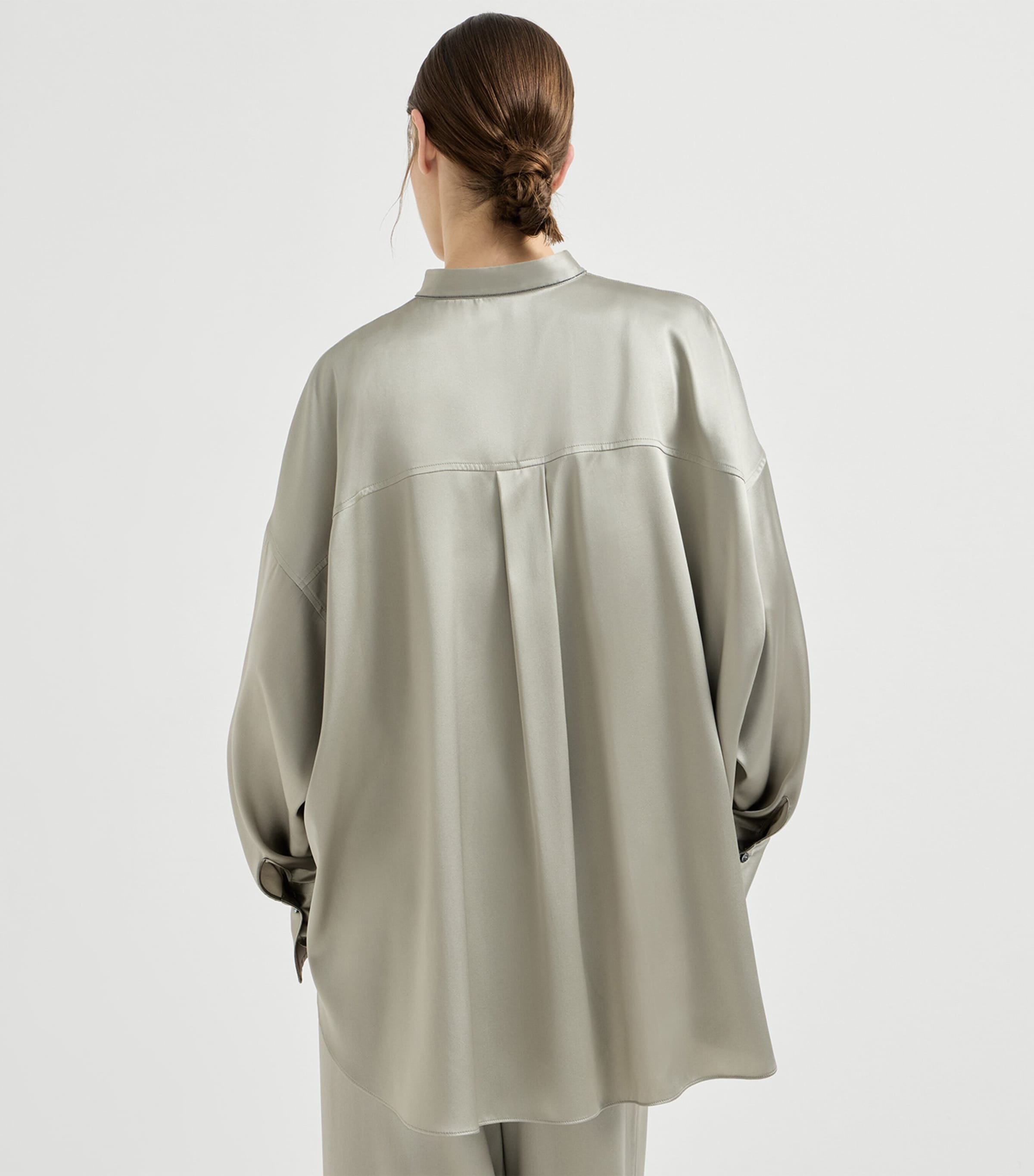 Stretch-Silk Mandarin-Collar Shirt C9125 Image 3