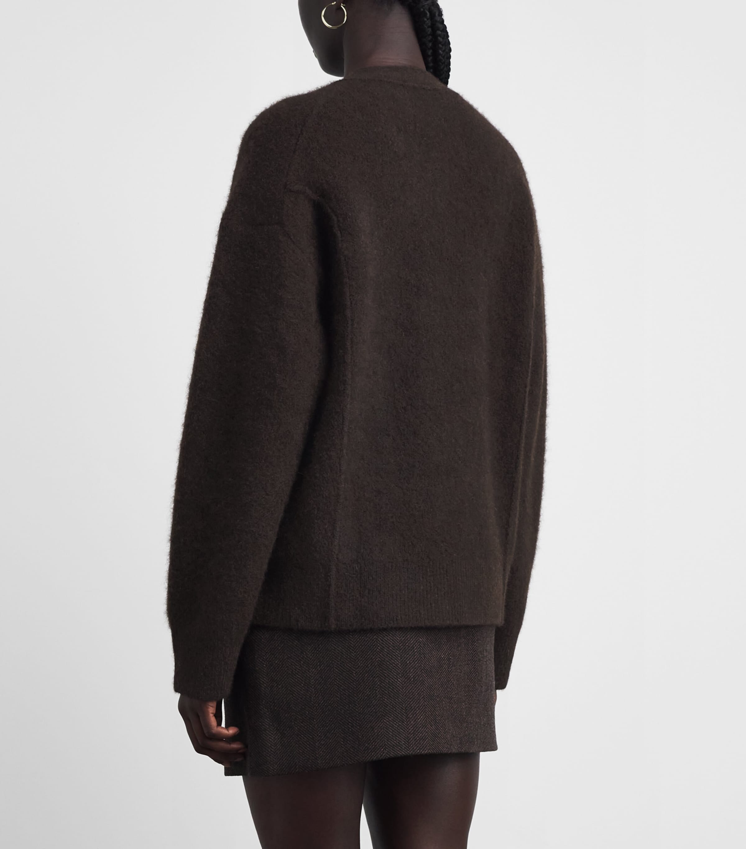 Maje Womens Wool-Blend Relaxed Cardigan Dark Brown Image 5