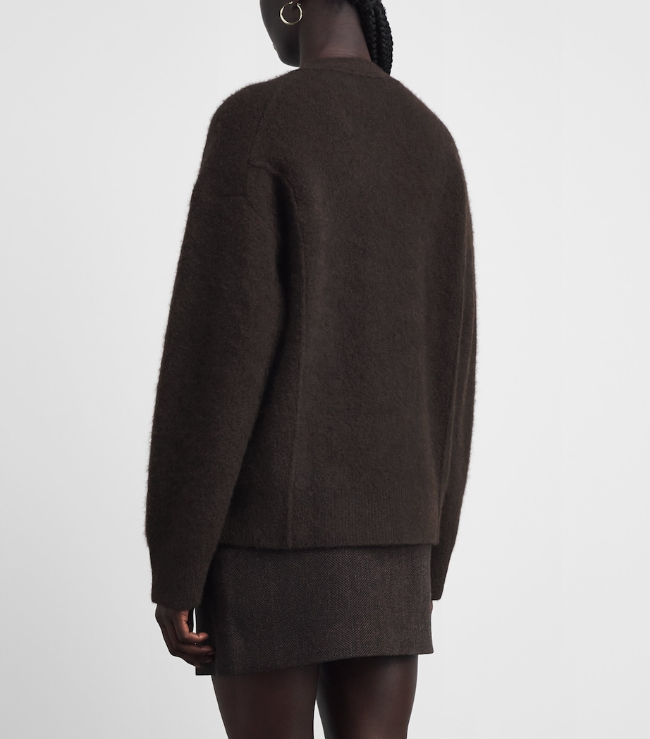 Maje Womens Wool-Blend Relaxed Cardigan Dark Brown Image 5