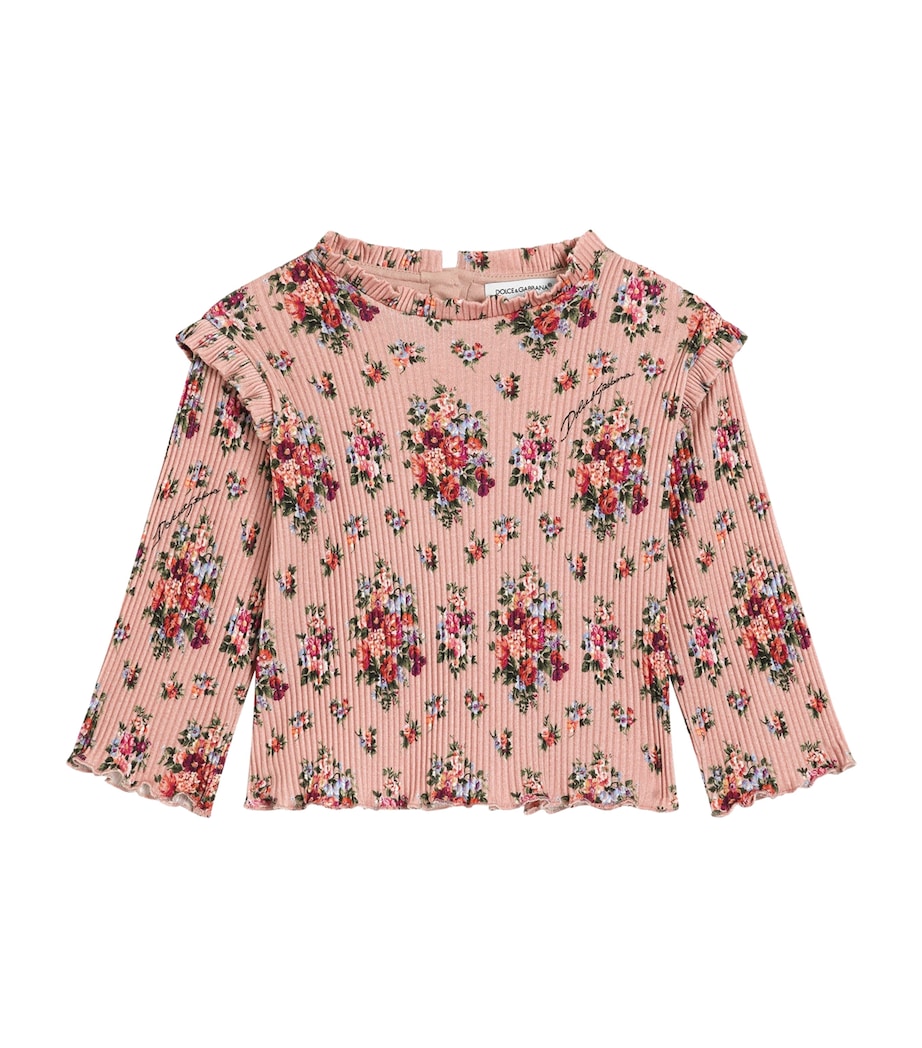 Dolce&Gabbana Kids Ribbed Floral Print T-Shirt (3-30 Months) Mazzolini Fiori Image 1