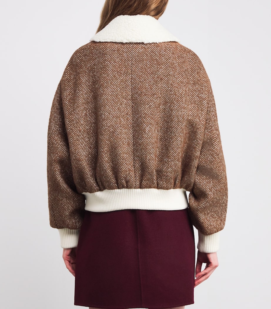 Herringbone Fleece-Trim Bomber Jacket DUAL-COLOR Image 4