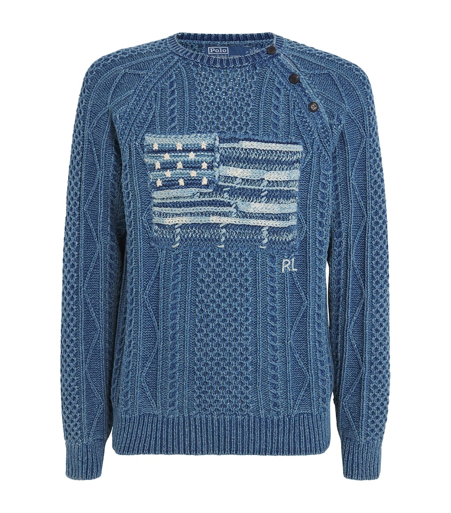 Cotton Aran-Knit Flag Sweater NAVY Image 1