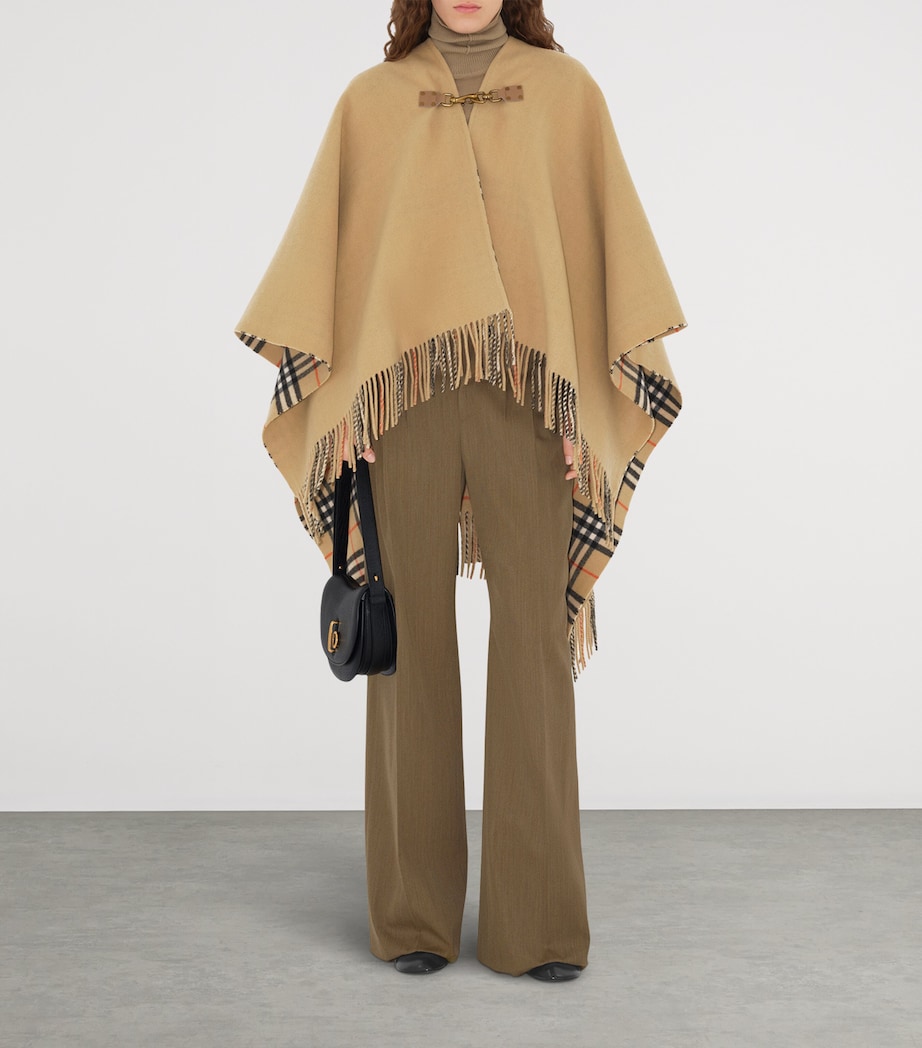 Wool Check-Lined Cape SAND Image 2