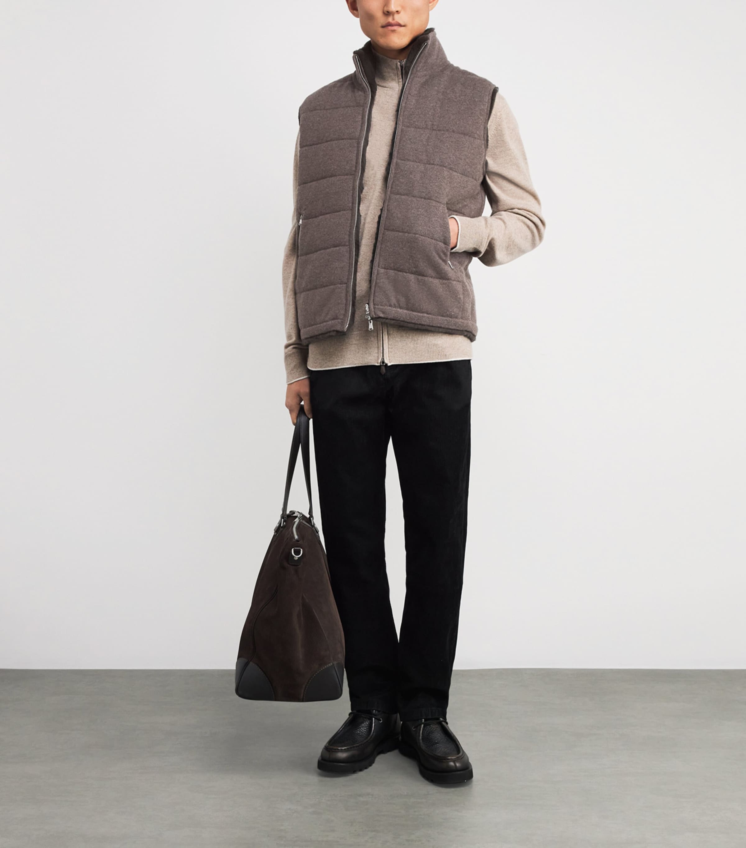 Cashmere Rex Fur-Lined Vermont Gilet BISCOTTI DARK BROWN Image 2