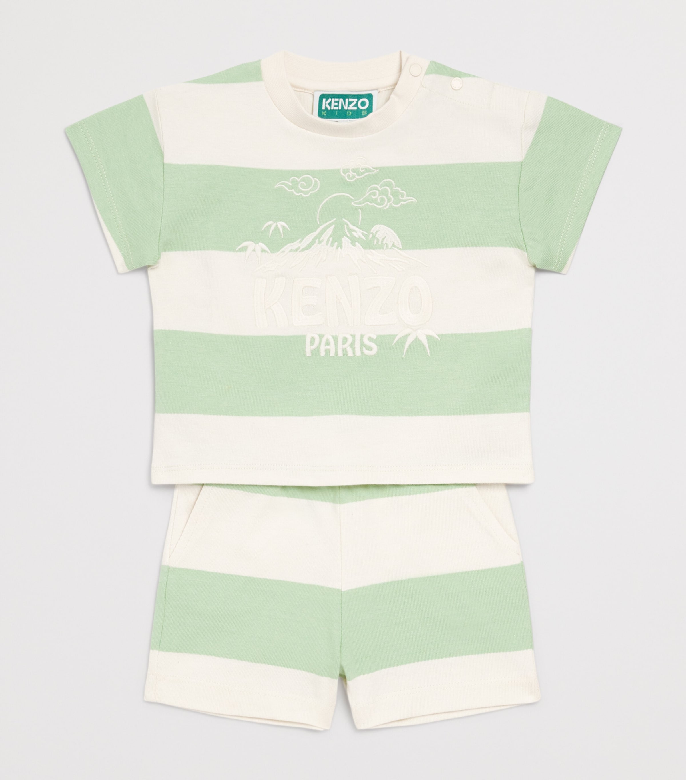 Cotton Stripe T-Shirt and Shorts Set (6 Months – 4 Years) N66OFF WHITE  GREEN Image 3